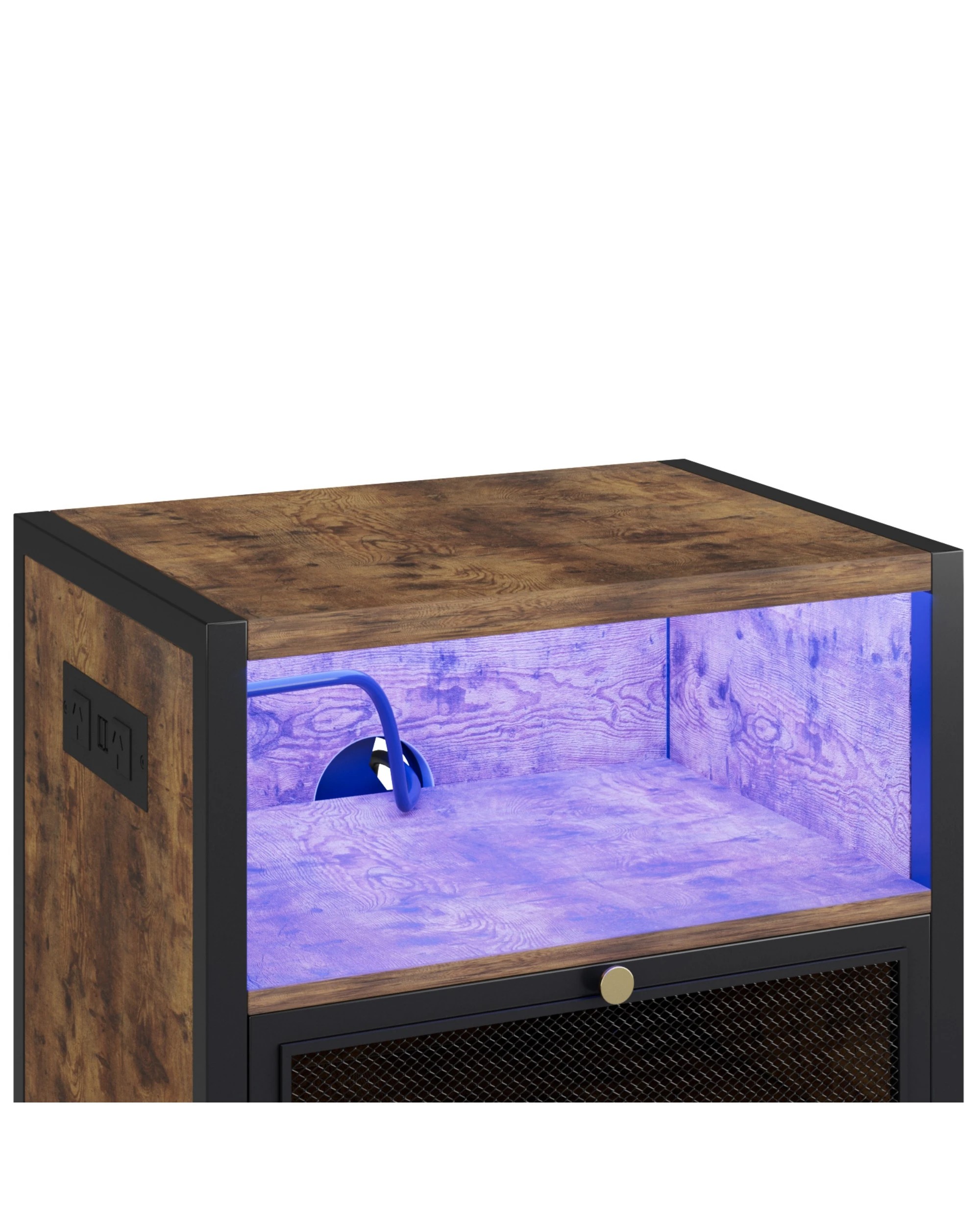 6 Advwin LED Bedside Table with Charging Station Metal Mesh Drawer Nightstand Side Table - Brown, 6 of 8