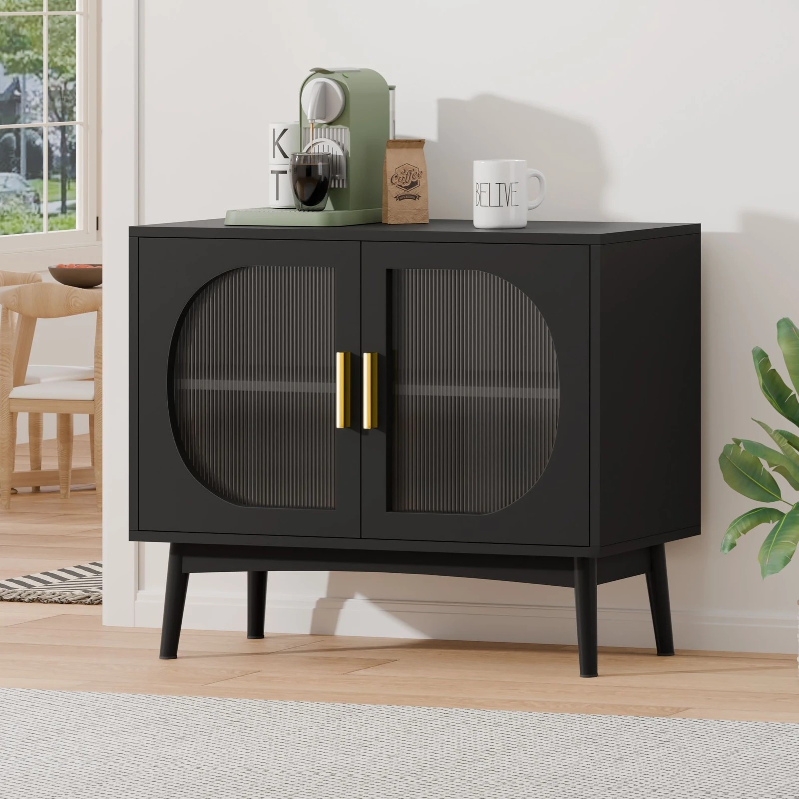 3 Alfordson Buffet Sideboard Cupboard Cabinet Storage Fluted Doors Pantry - Black, 3 of 10