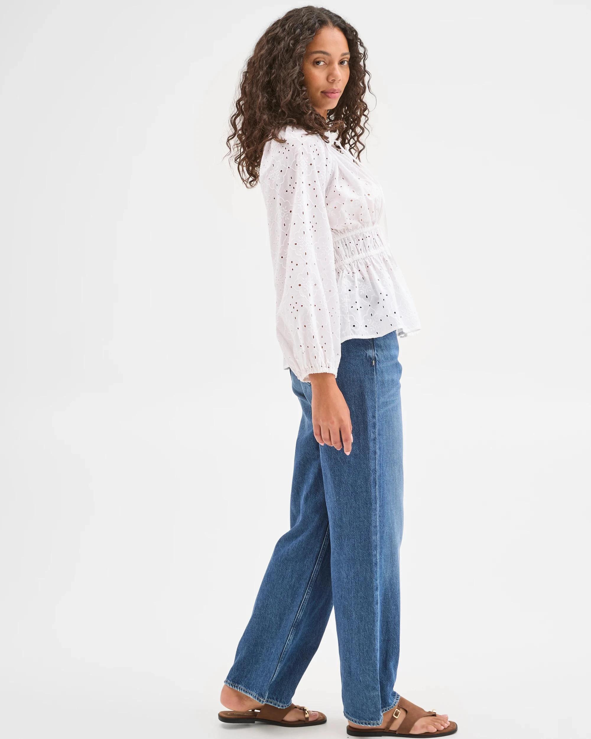 5 Target Australian Cotton 3/4 Sleeve Broderie Tie Blouse WHITE, 5 of 7