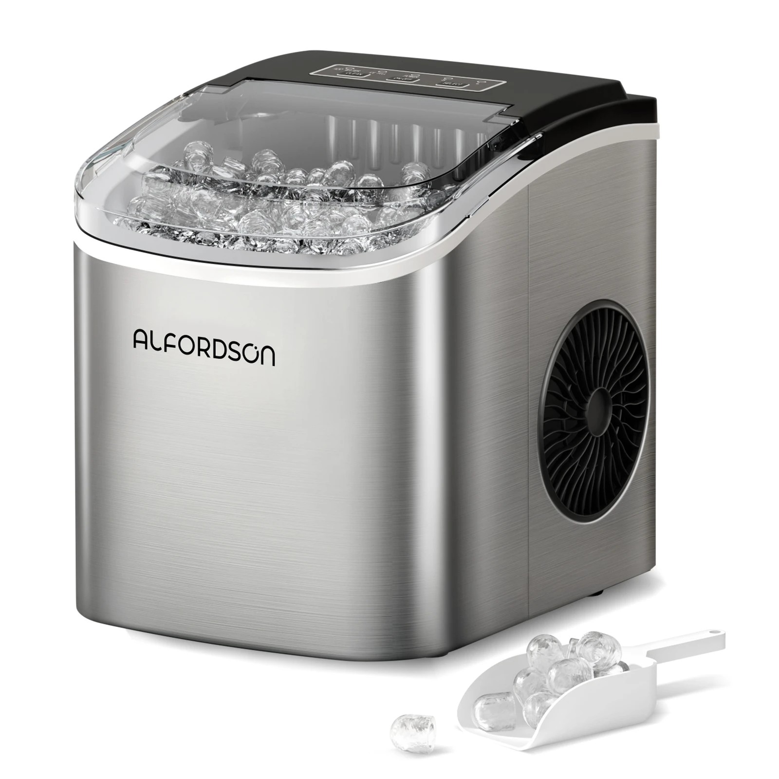 1 Alfordson Ice Maker Portable Machine Bar Countertop 12kg Ice Cube Tray - Silver, 1 of 10