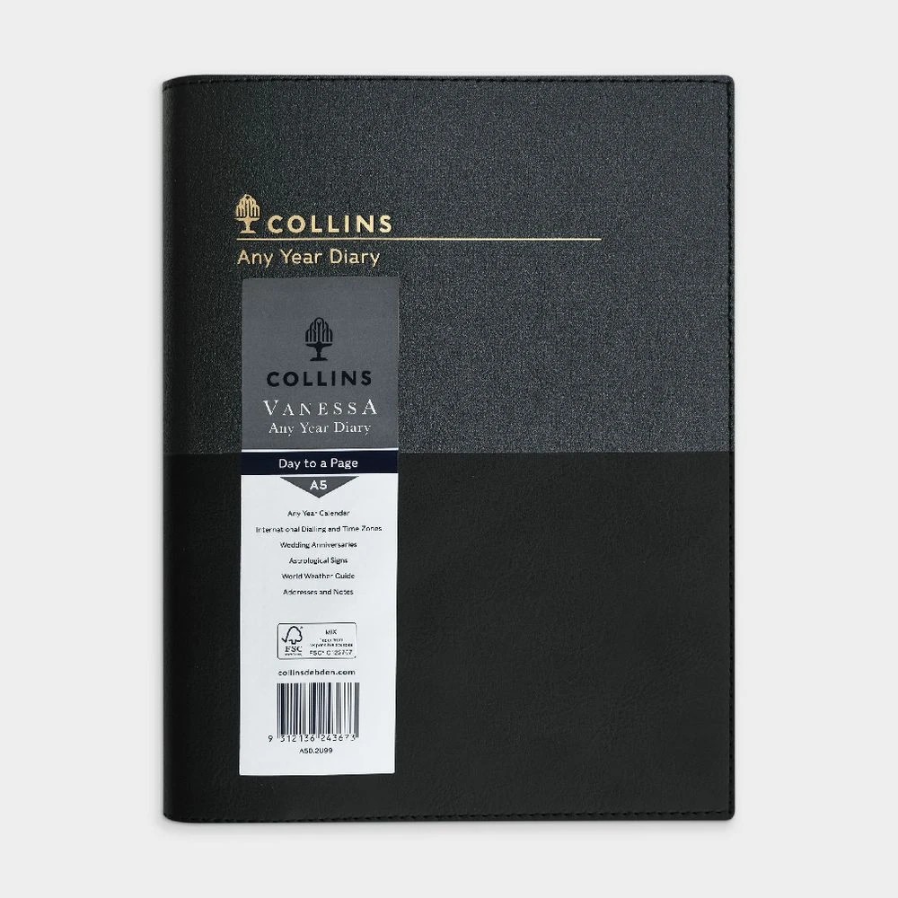 2 Collins Debden Vanessa A5 Day-to-Page Undated Diary Black, 2 of 8