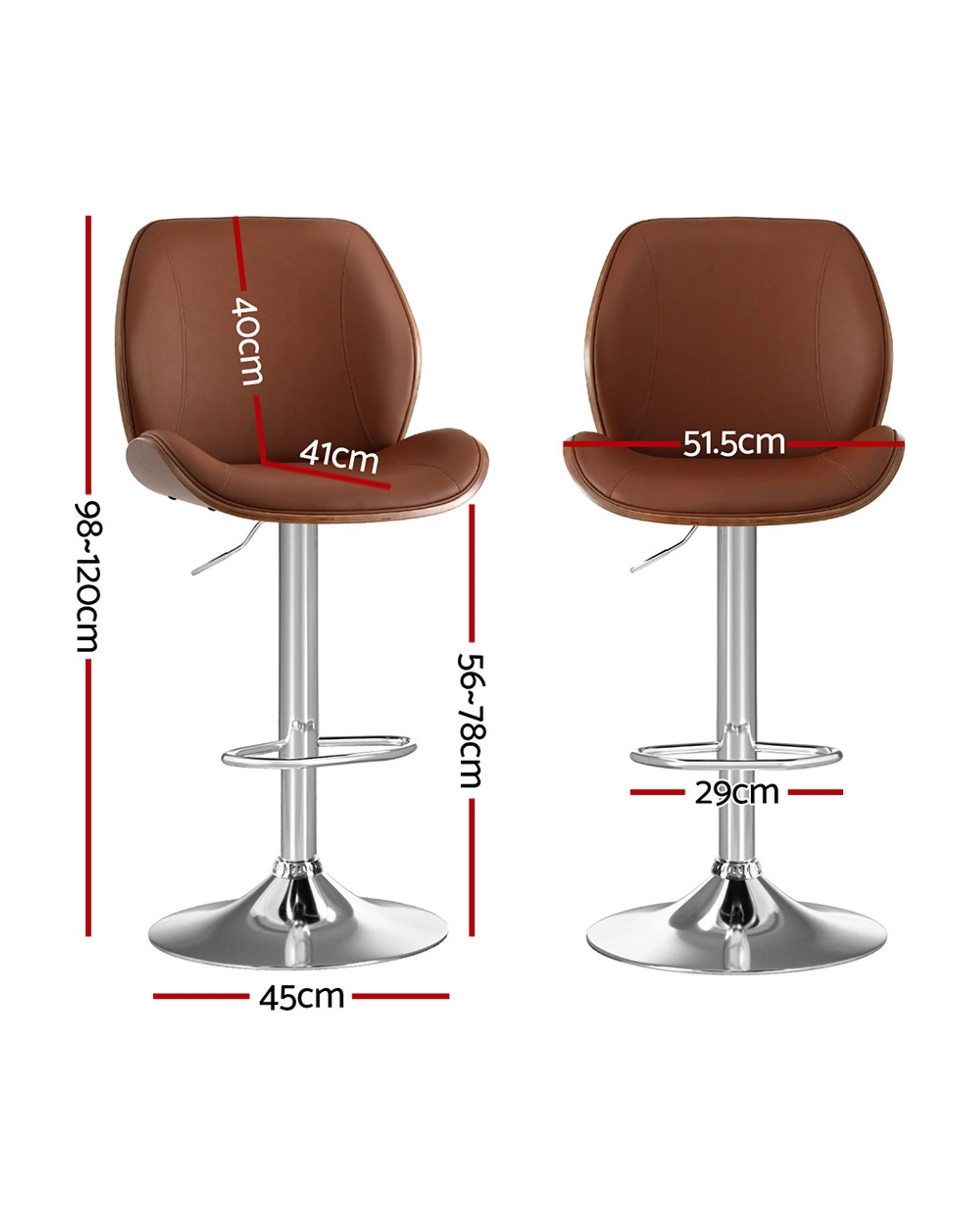 2 Artiss 1X Bar Stool Bentwood Swivel Adjustable Kitchen Dining Counter Stool - Brown, 2 of 4