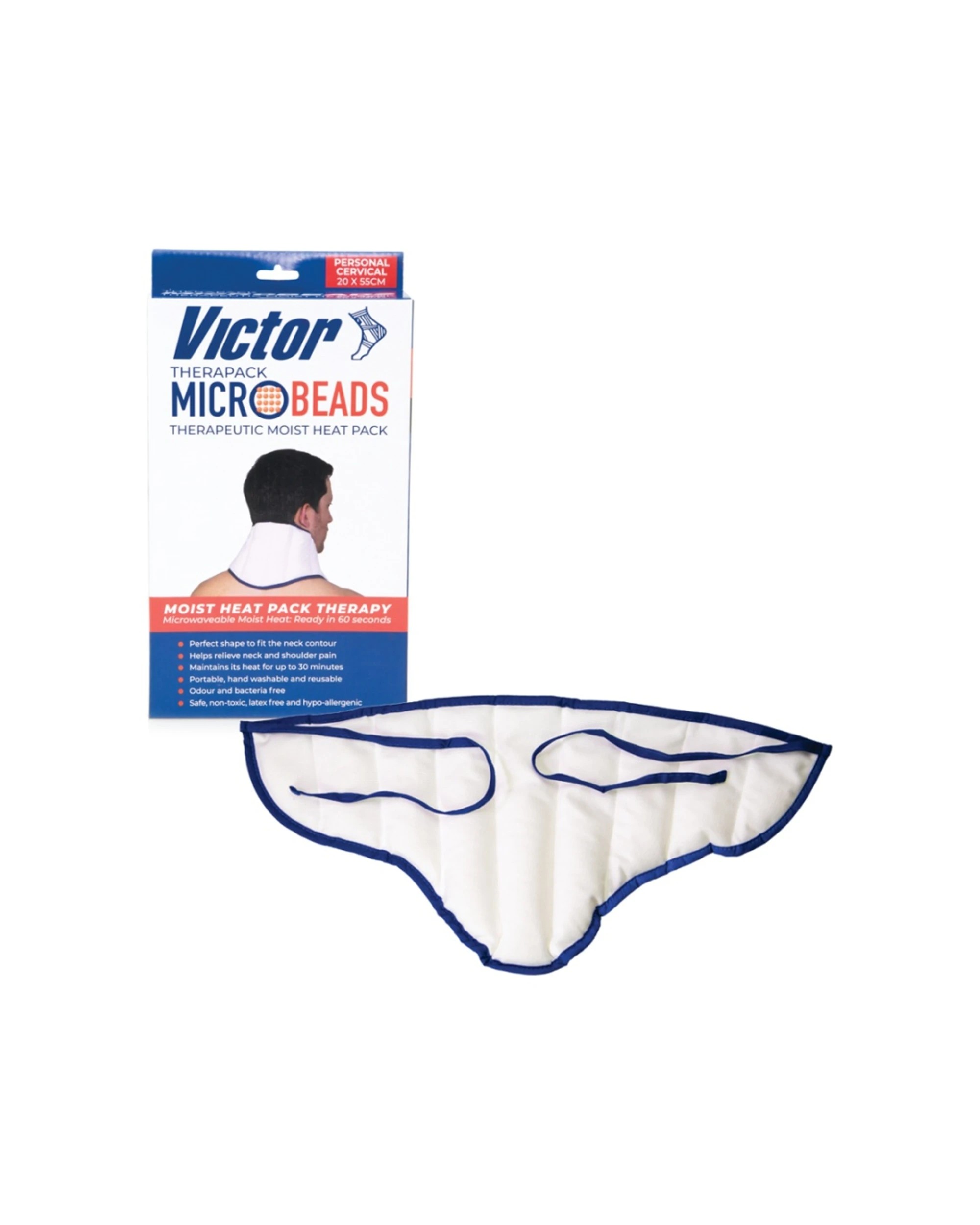 2 Victor Sports Microwaveable Microbead Personal Heat Pack Cervical 25x53cm - White, 2 of 4