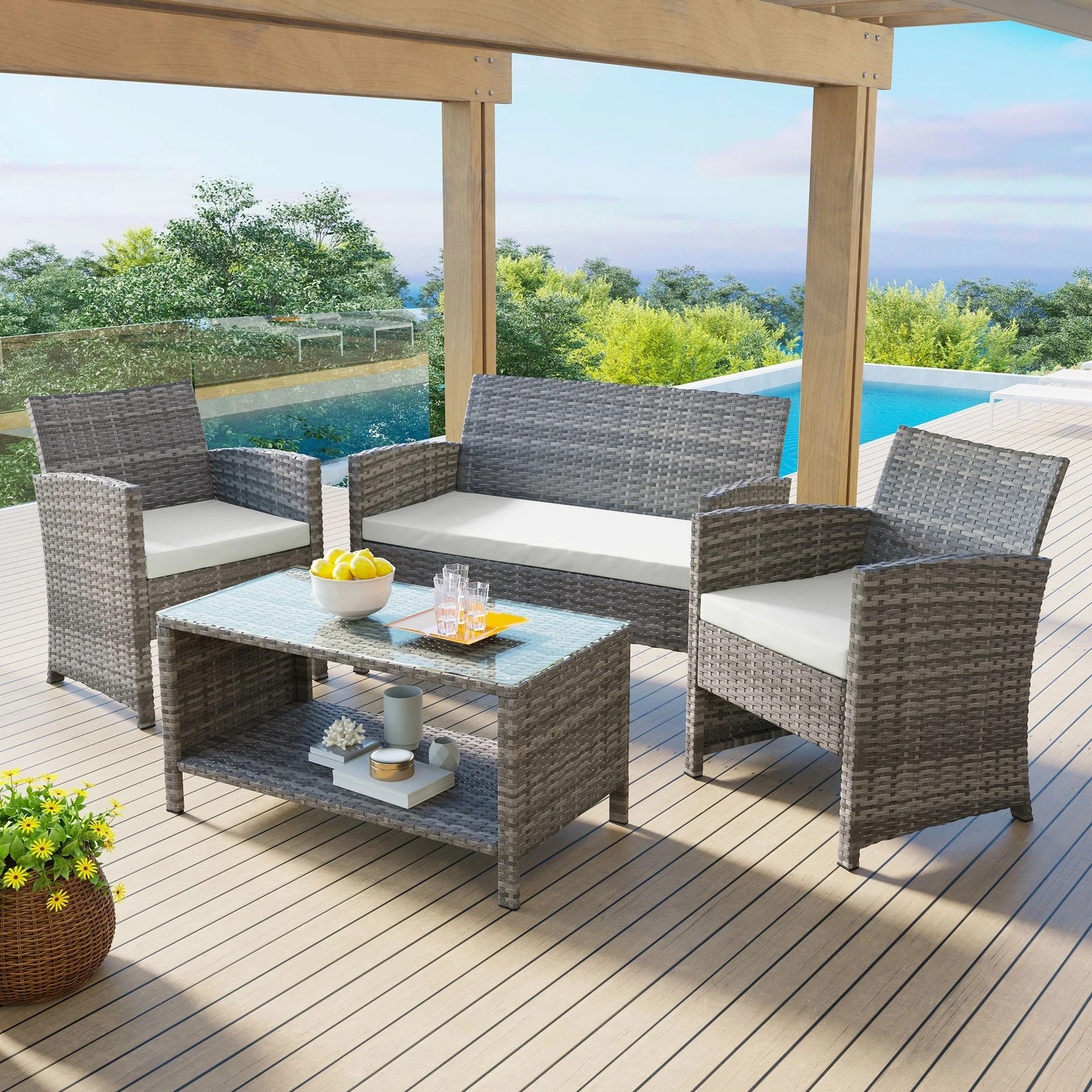 2 Alfordson Outdoor Furniture 4PCS Garden Patio Chairs Table Set Wicker - Grey, 2 of 10