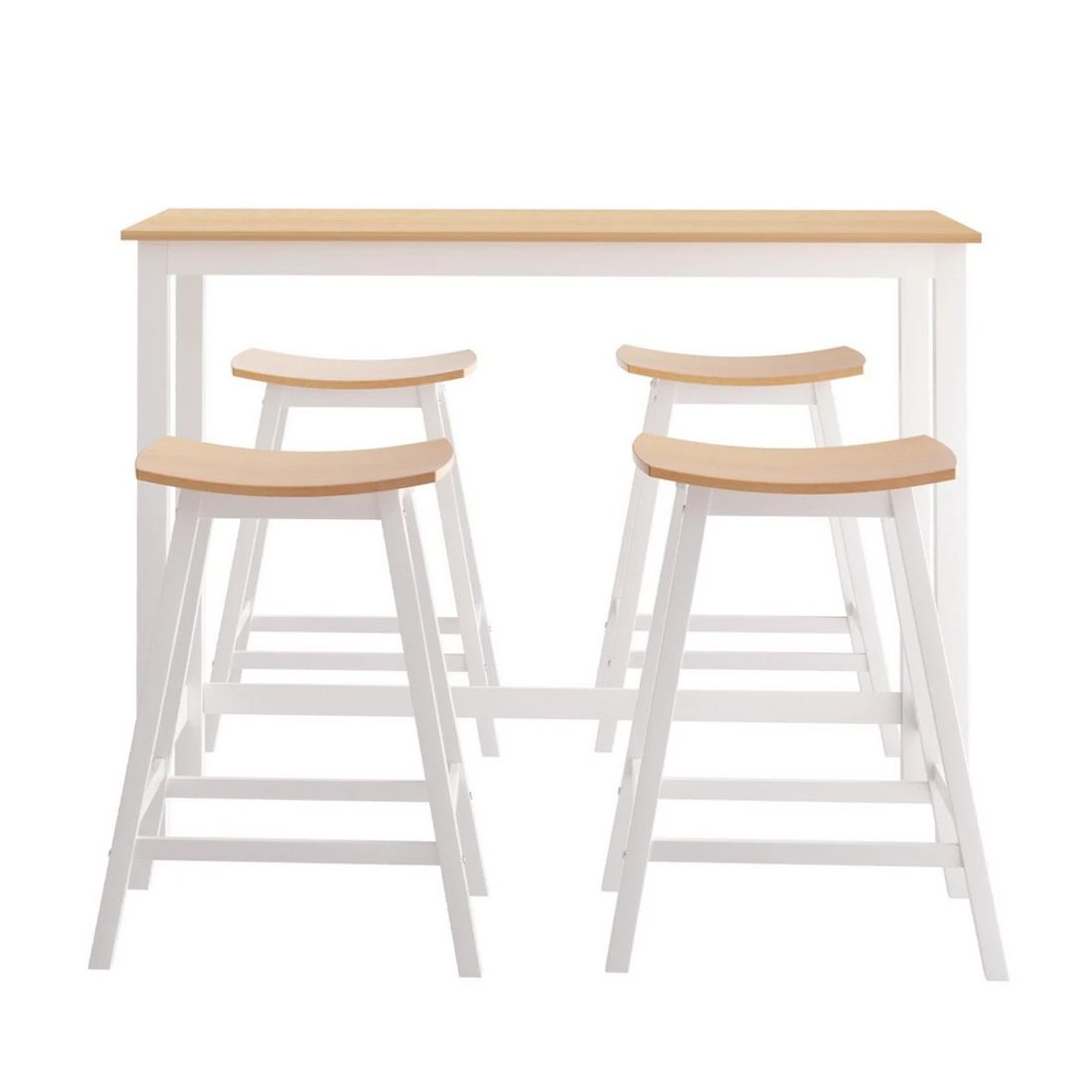 5 Artiss Bar Table and Stools Set Dining Desk Solid Wood Kitchen Chairs Cafe Pub - Natural, 5 of 8