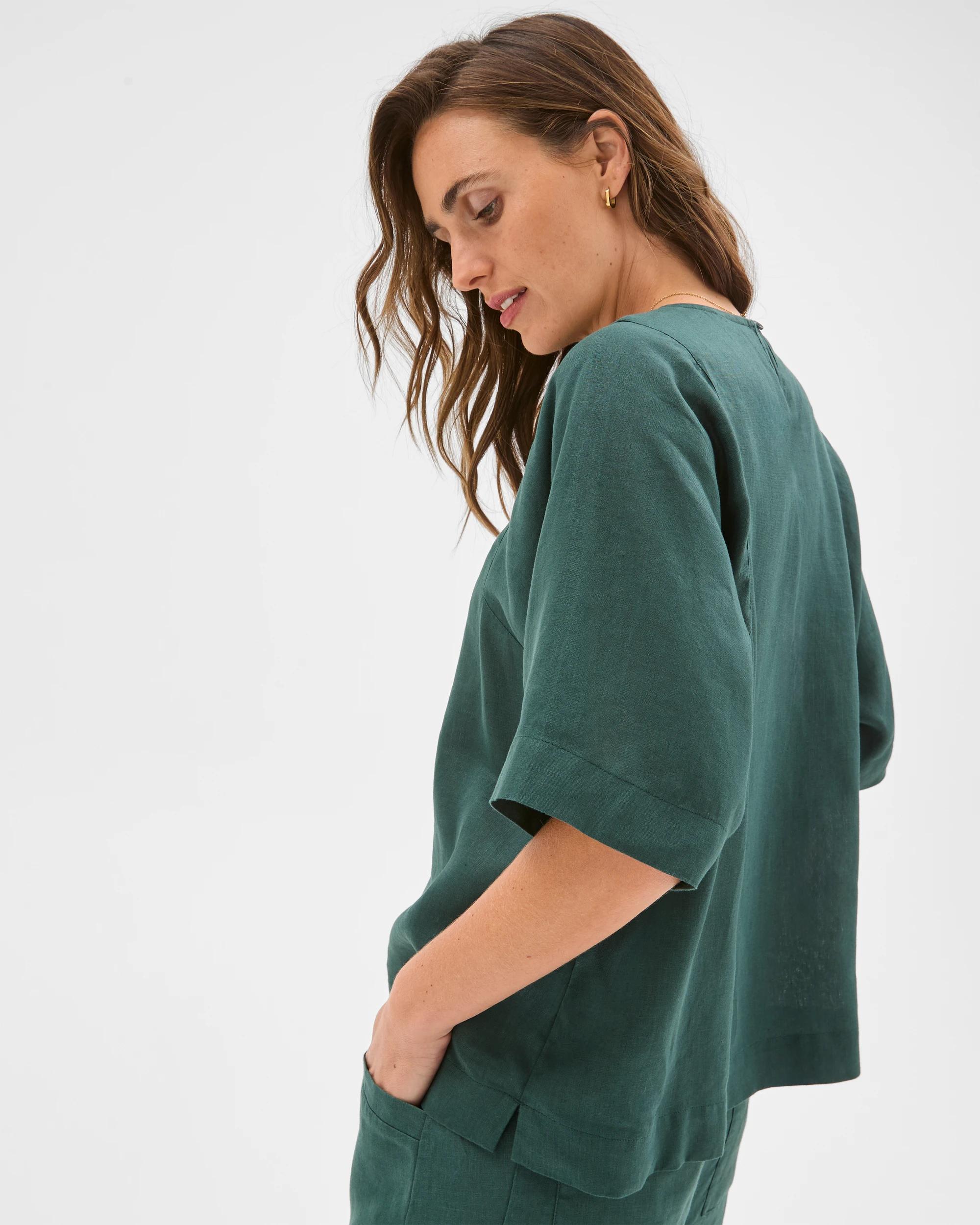 6 Target Woman European Linen Seamed T-Shirt DEEP GREEN, 6 of 6