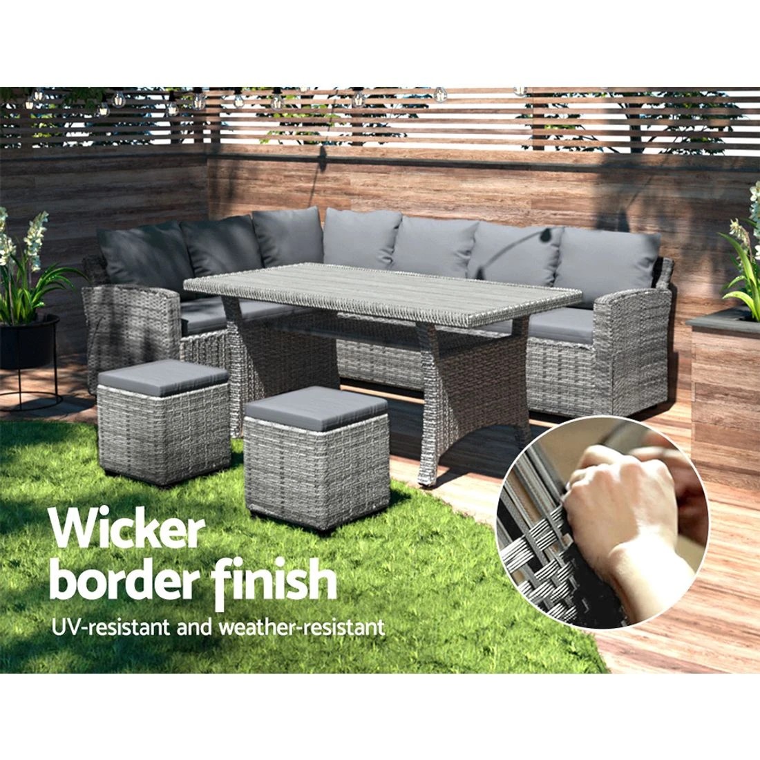 5 Gardeon Outdoor Dining Set Wicker Table Chairs Setting 8 Seater - Grey, 5 of 5