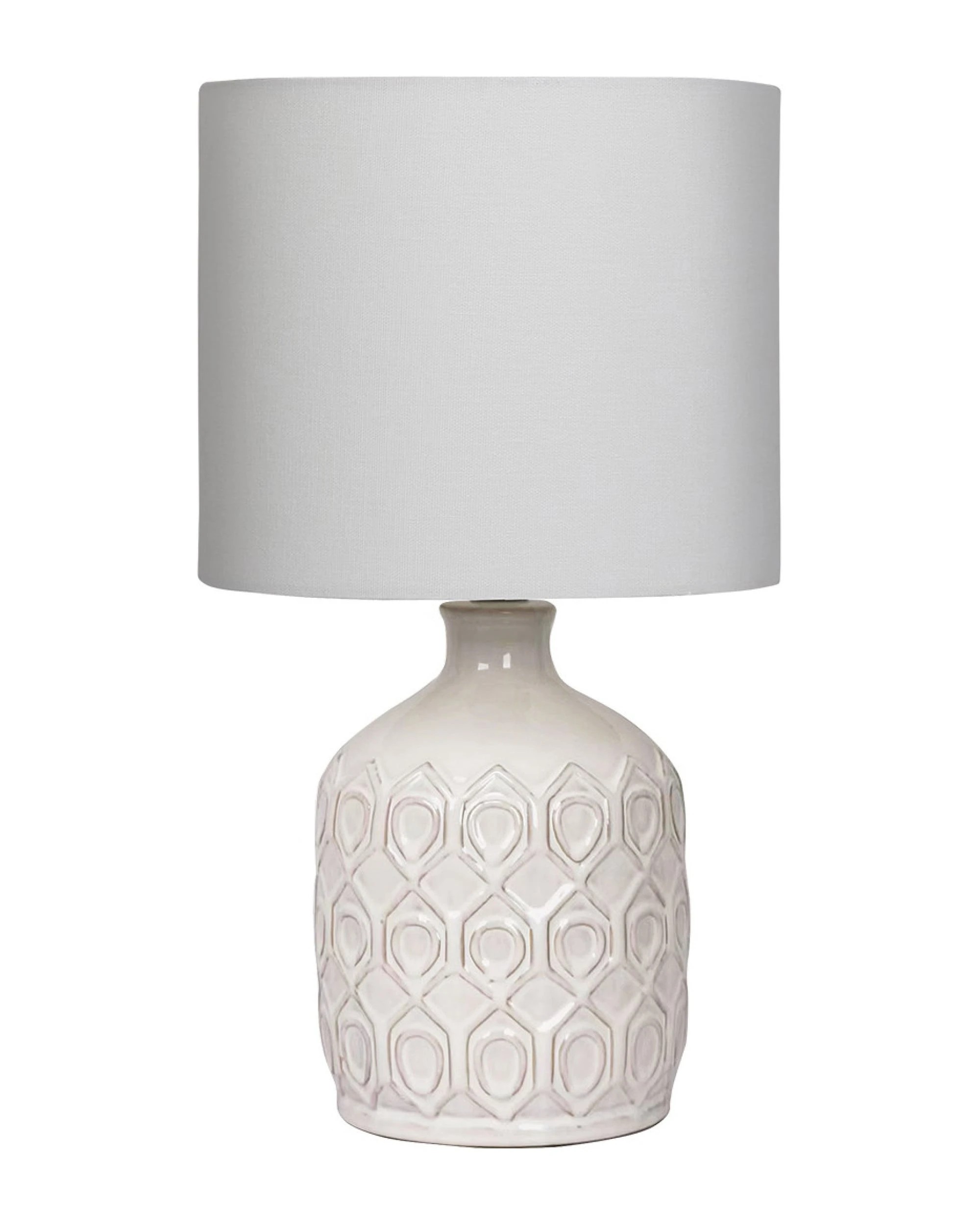 5 Sarantino Cream Ceramic Table Lamp with White Fabric Shade, Antique Herringbone Patterned Bedside Light, 5 of 5