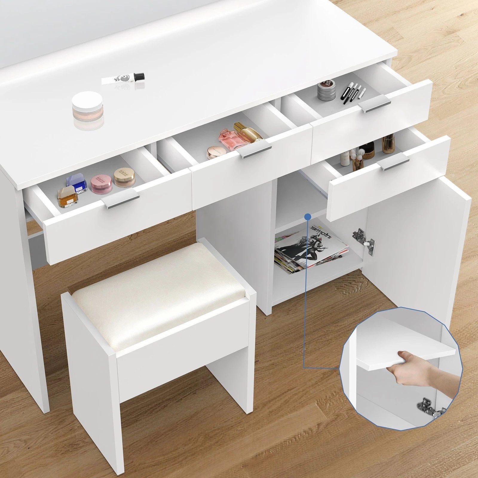 3 Alfordson Dressing Table Stool Set Makeup Mirror Desk 12 LED Bulbs - White, 3 of 10