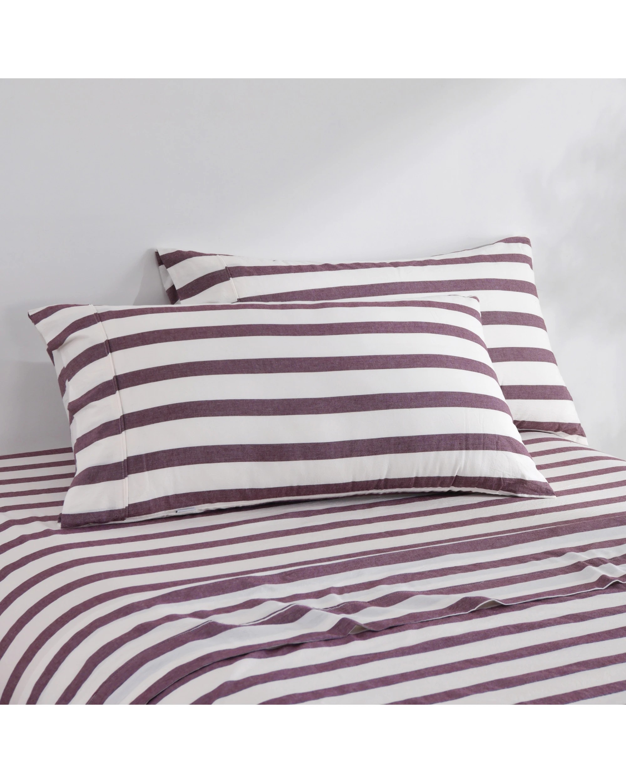 1 Dreamaker Twin Pack Cove Yarn Dyed Washed Cotton Striped King Pillowcase - Plum, 1 of 6