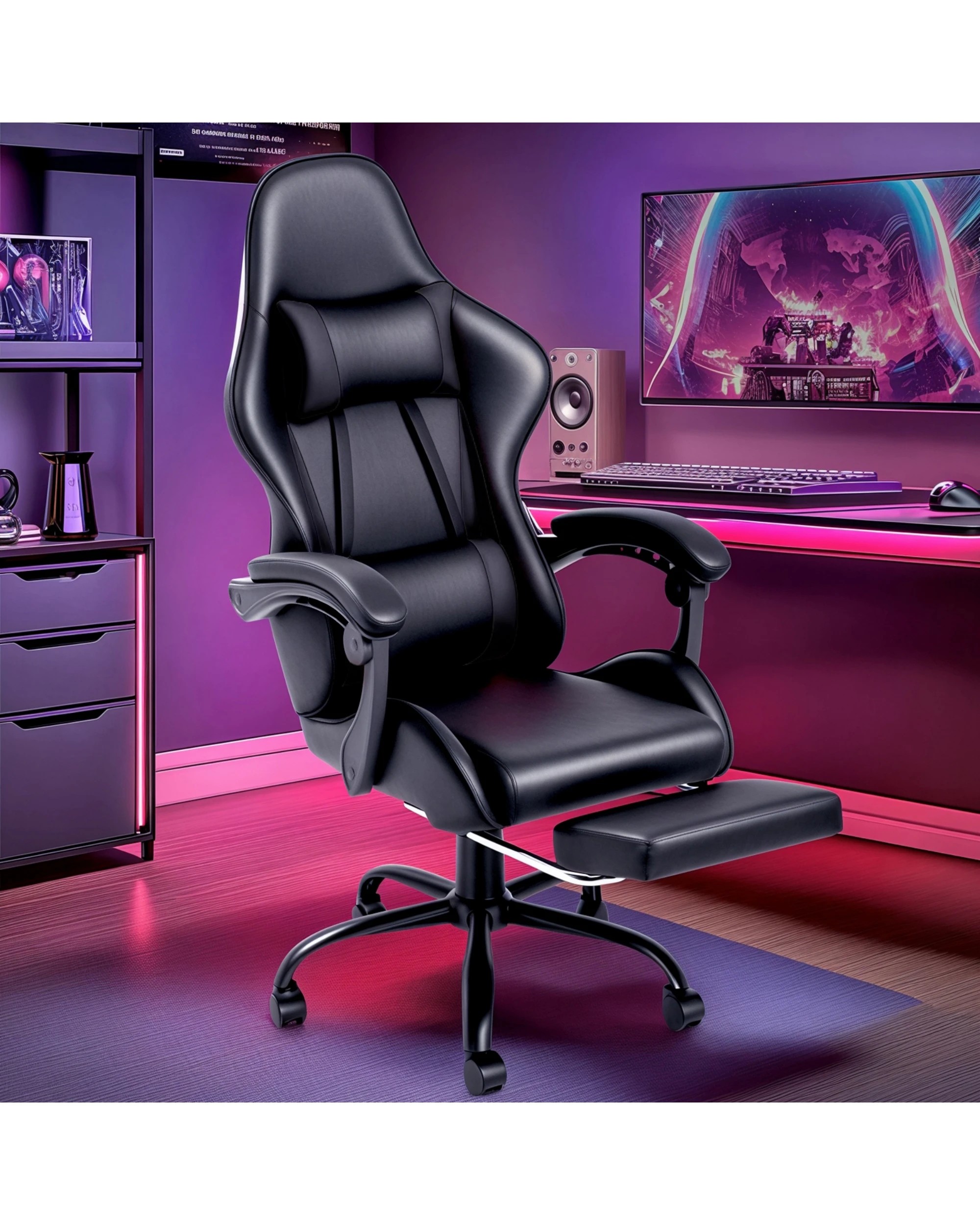 2 Advwin Gaming Chair Massage Lumbar Cushion - Black, 2 of 8