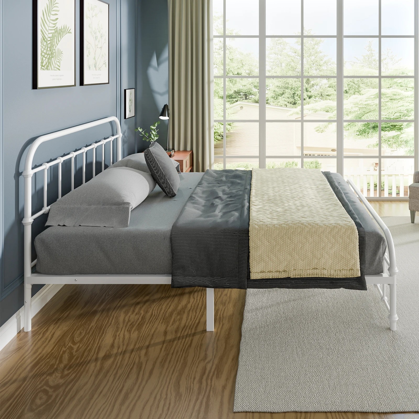 5 Alfordson Metal Bed Frame Queen Size Mattress Base Industrial Platform - White, 5 of 10