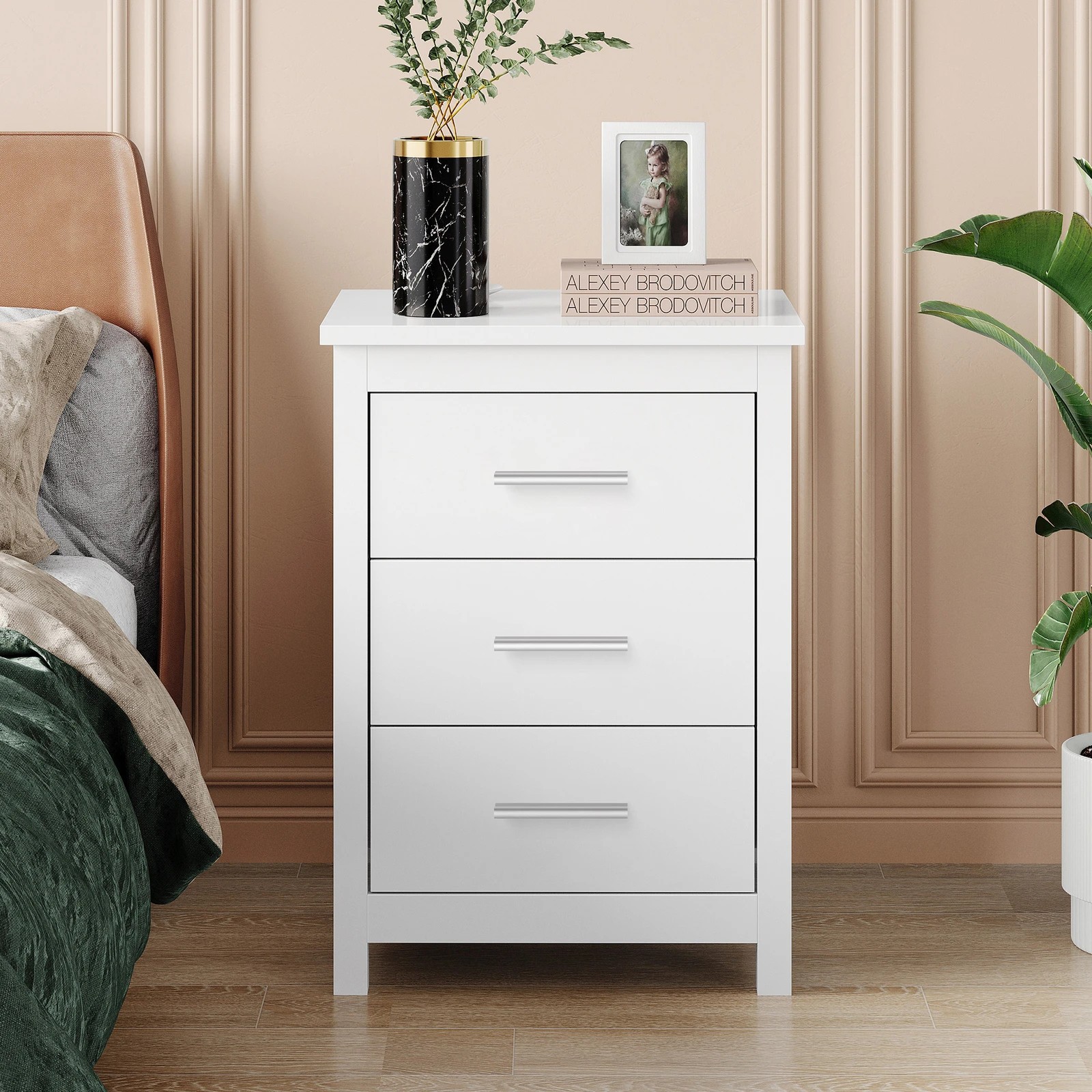 7 Alfordson 2x Bedside Table Hamo Nightstand Storage Side End 3 Drawers - White, 7 of 10