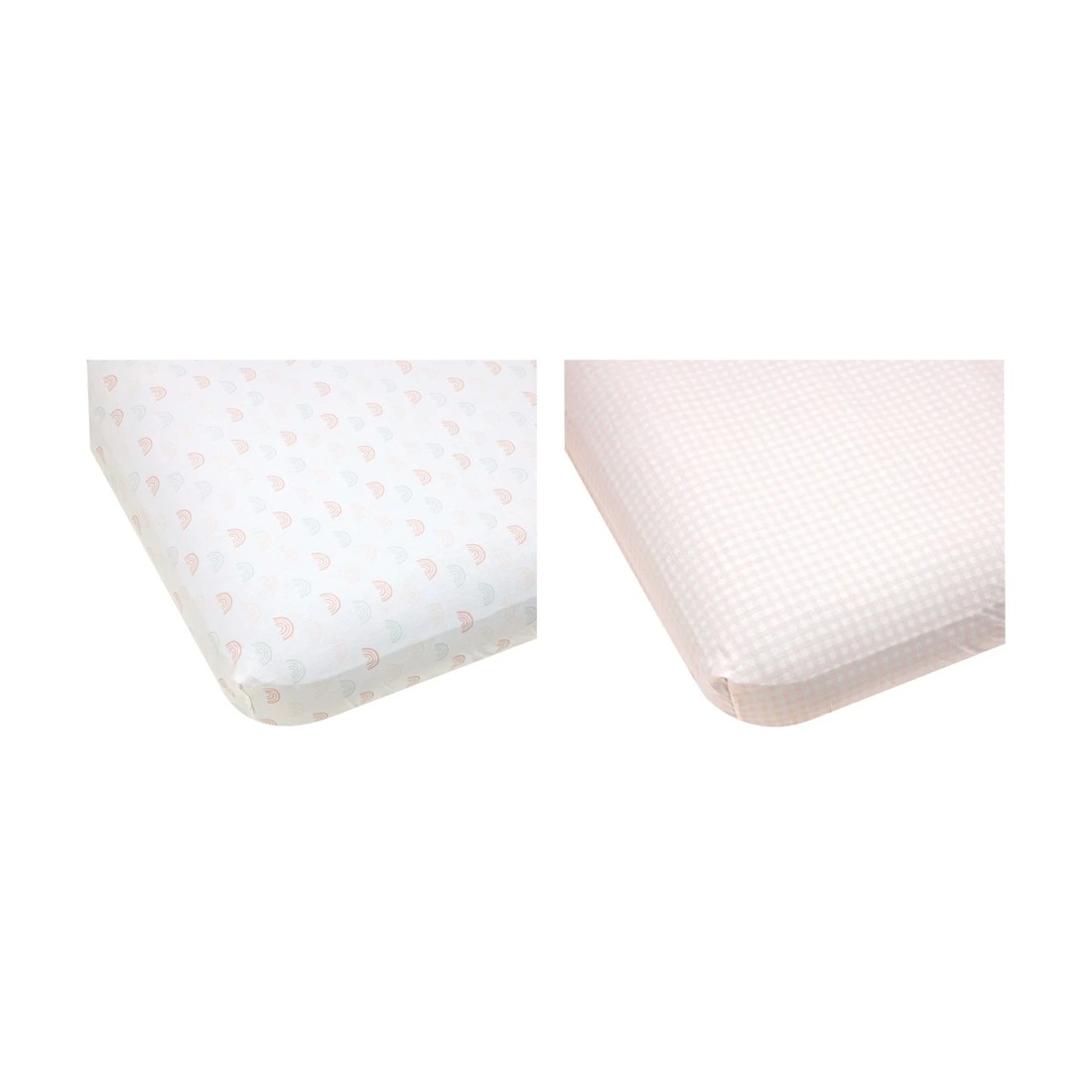 1 2 Pack Organic Cotton Fitted Cot Sheets - Rainbow and Pink Gingham, 1 of 6
