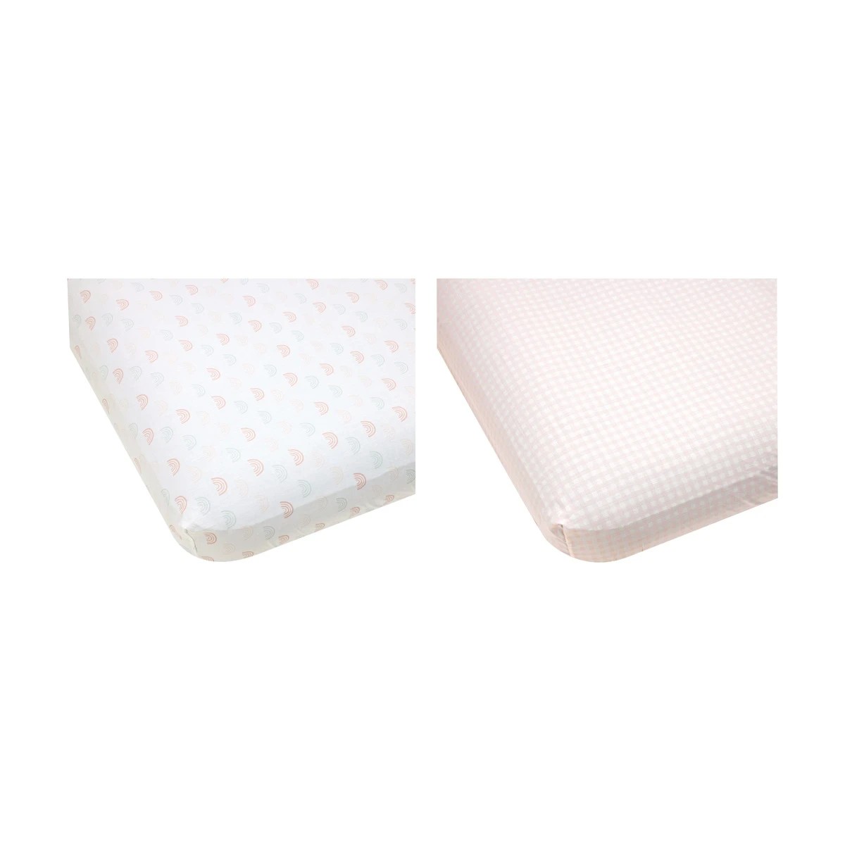 1 2 Pack Organic Cotton Fitted Cot Sheets - Rainbow and Pink Gingham, 1 of 6