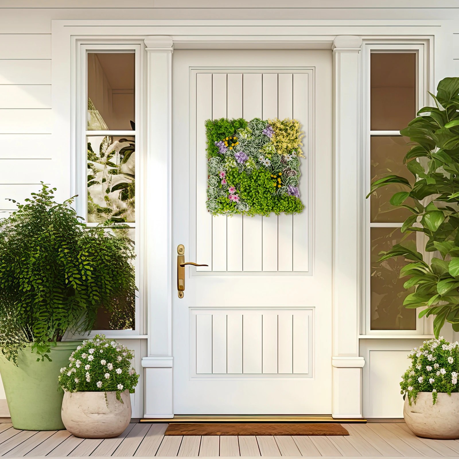 2 Costway Artificial Foliage Wall Art Indoor Outdoor Faux Plant Wall Decoration Balcony, 2 of 2
