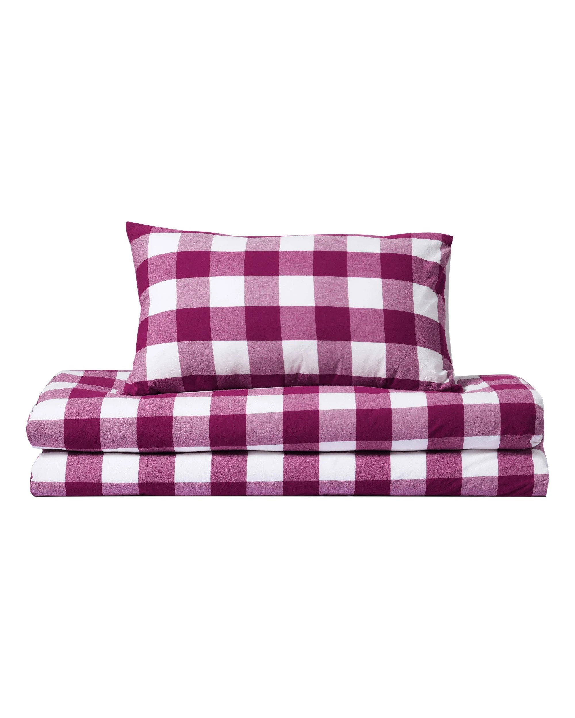 3 Dreamaker Remy Yarn Dyed Washed Cotton Checkered Quilted Cover Set - King Single Bed - Berry, 3 of 7