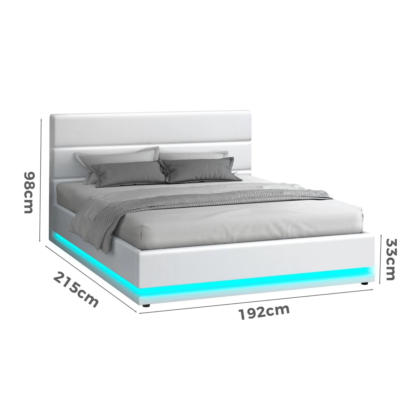 8 Alfordson Bed Frame King Size Platform RGB LED Gas Lift Base Storage - White, 8 of 10