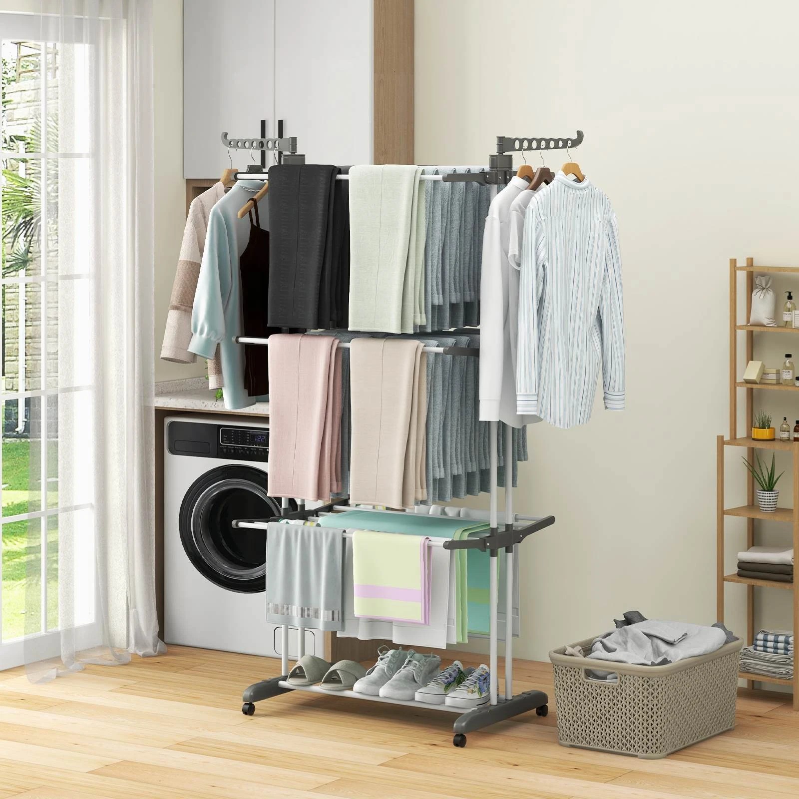 3 Costway 3-Tier Mobile Clothes Drying Rack Folding Clothes Airer Laundry Drying Stand, 3 of 4