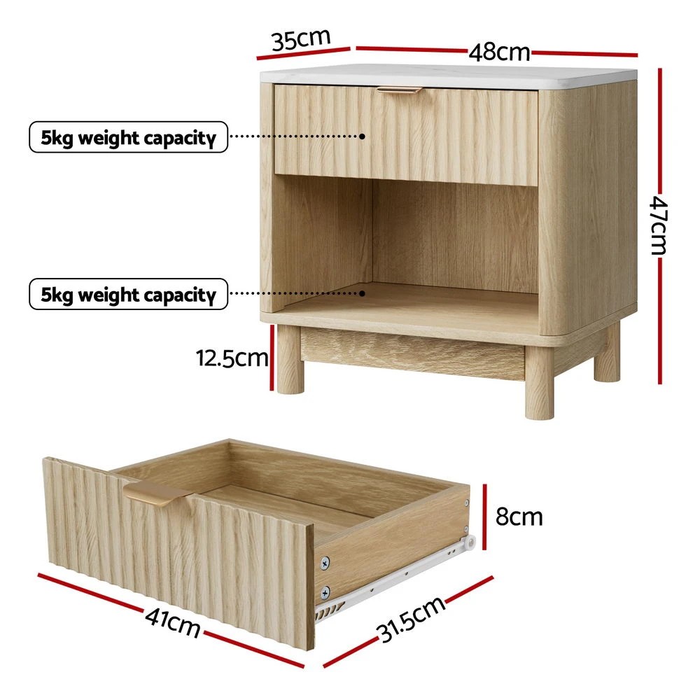 2 Artiss Bedside Table Nightstand 1 Drawer Shelves Pine - Natural, 2 of 6