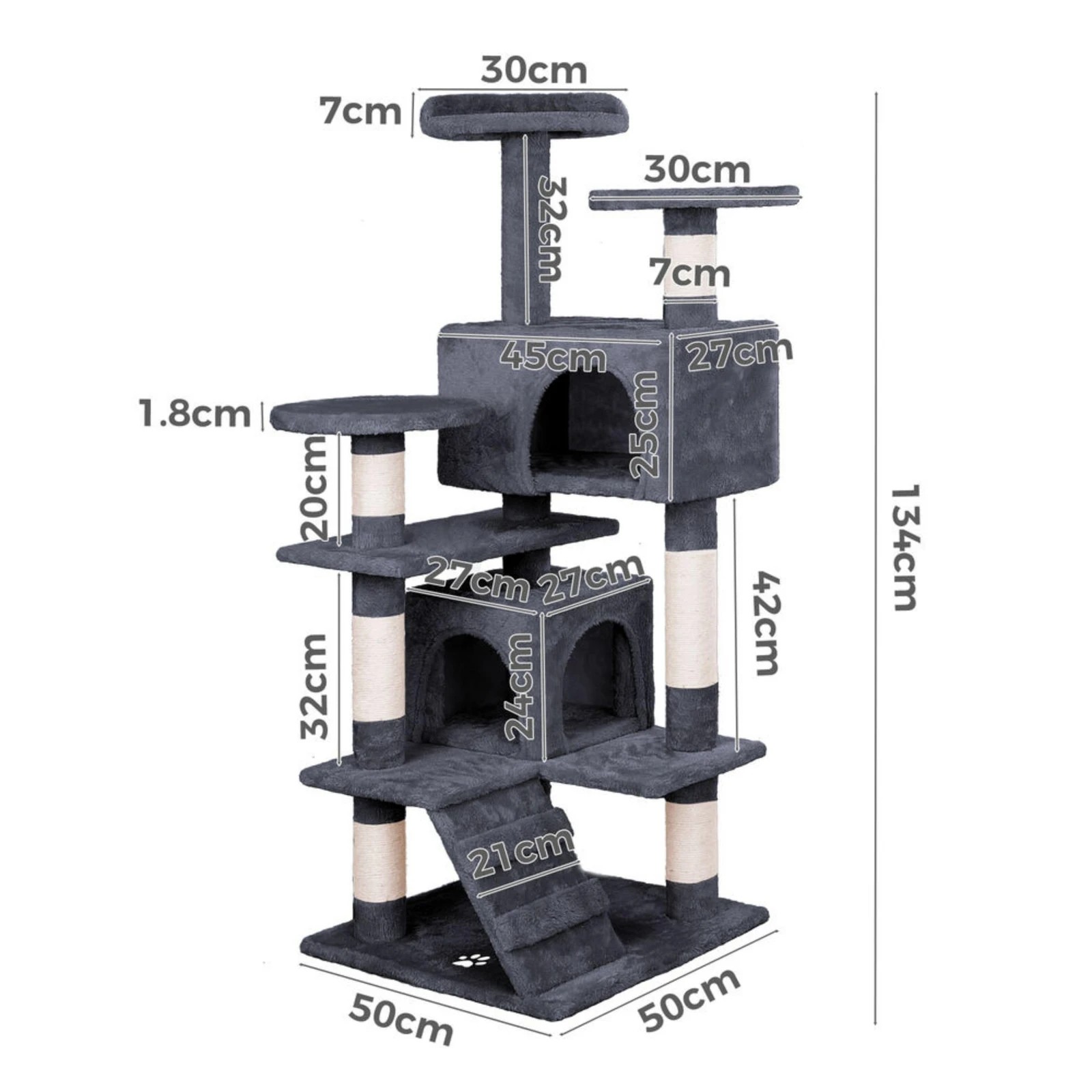 2 Beastie Cat Tree Scratching Post Scratcher Tower Condo House Furniture Wood 134CM - Grey, 2 of 6
