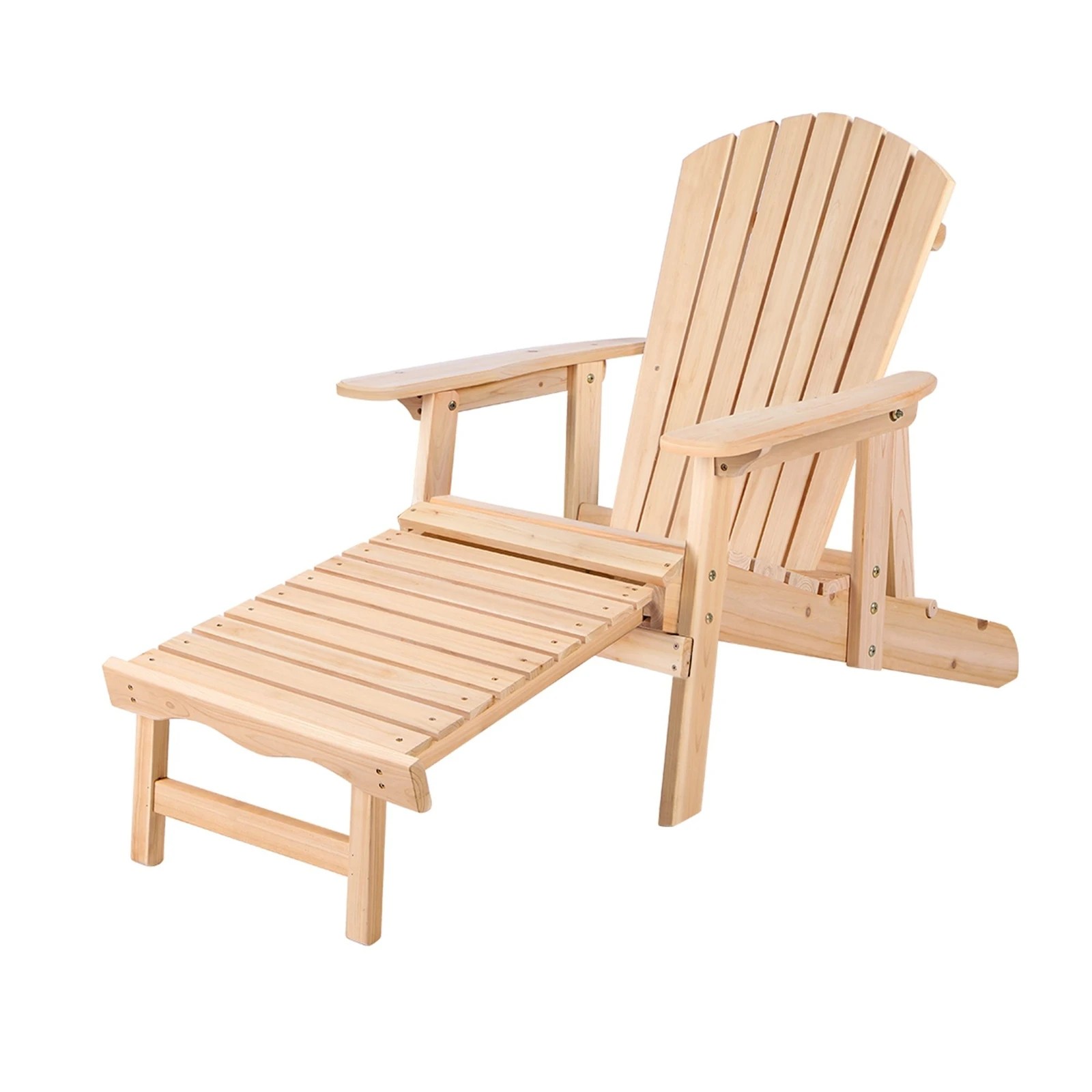 5 Alfordson 2x Outdoor Chairs Wooden Adirondack w/ Ottoman Patio Beach Garden - Natural, 5 of 10