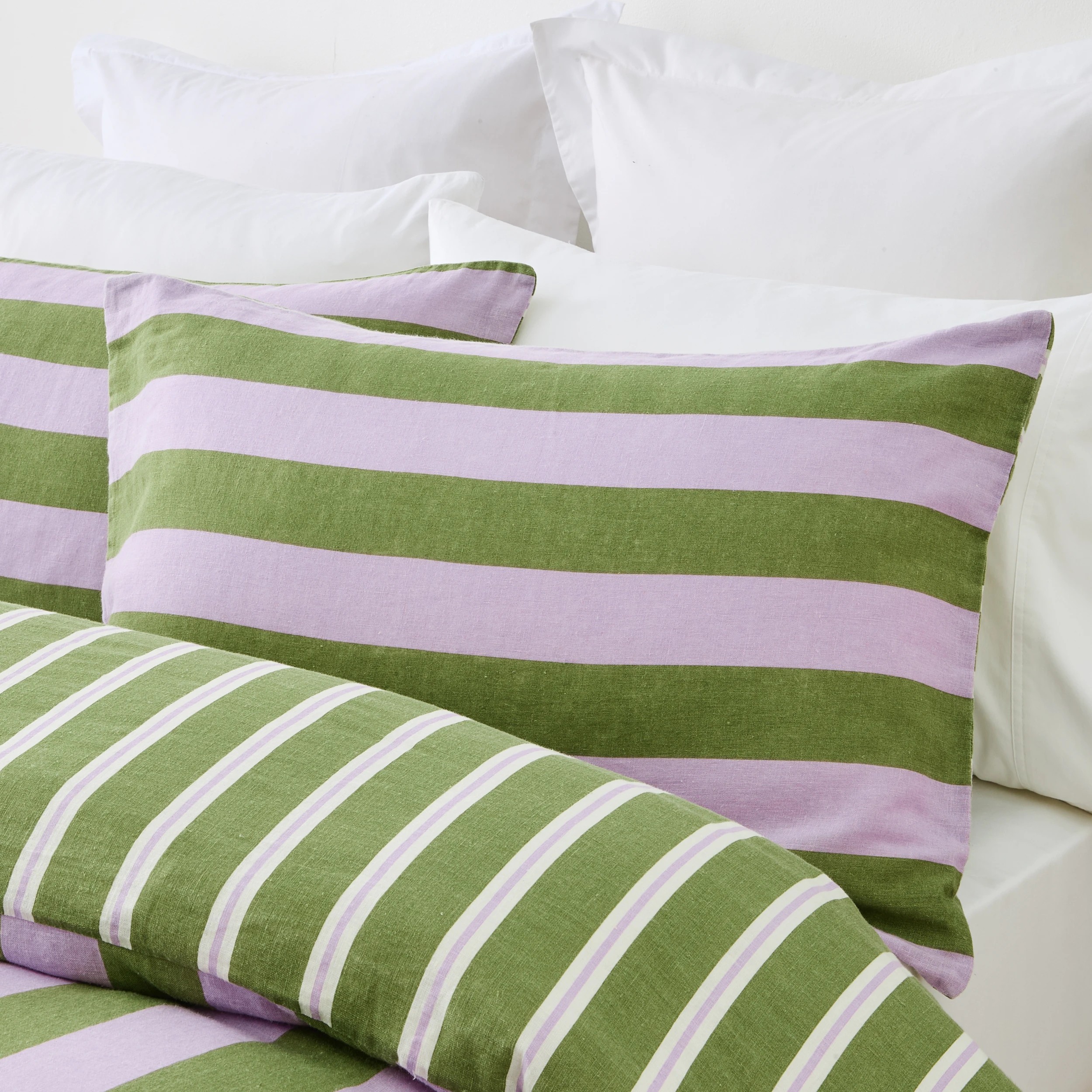 3 Stripe Linen Cotton Quilt Cover Set - King Bed, Lilac and Green, 3 of 8