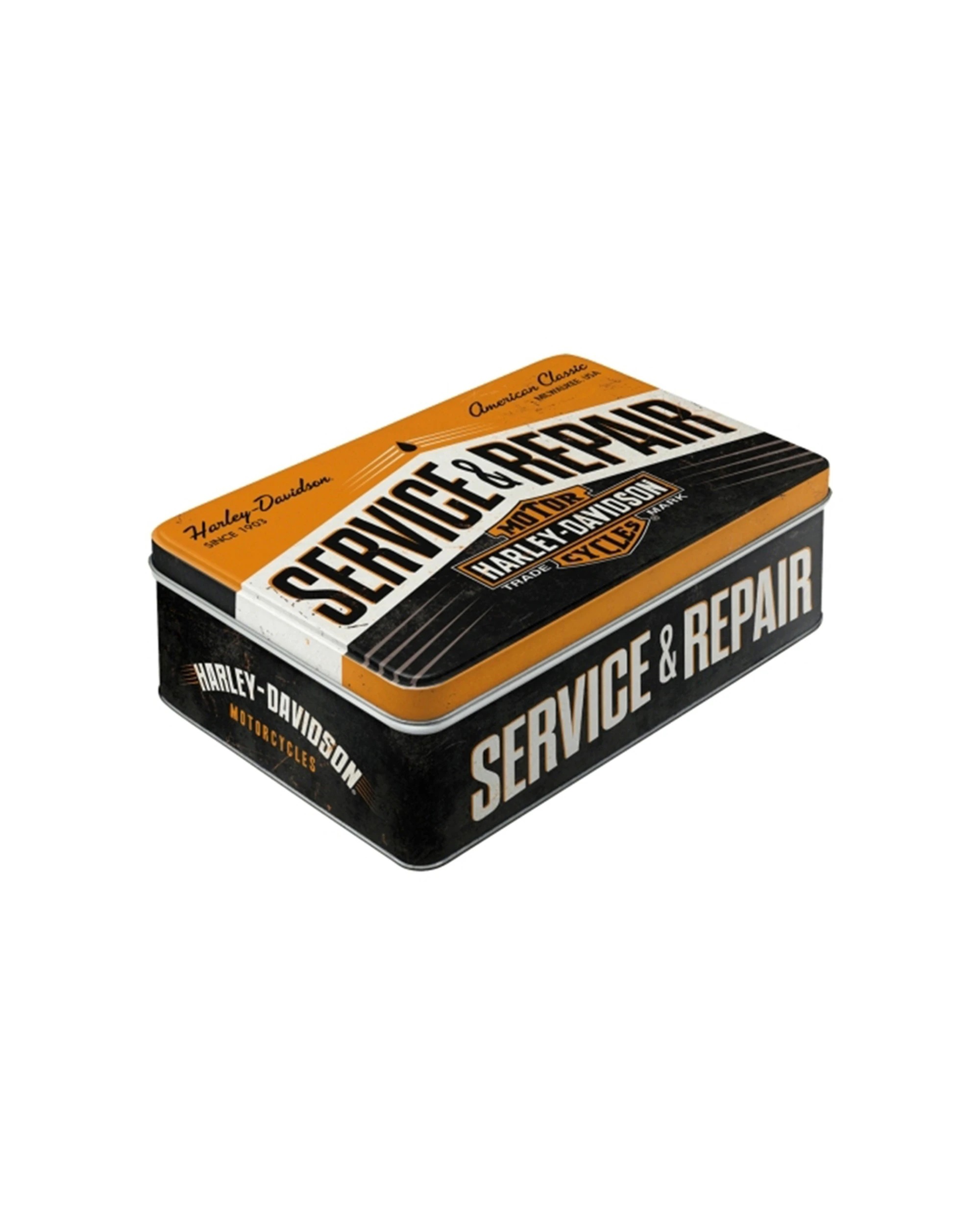 1 Nostalgic Art Flat Tin Storage Box Embossed Design 2.5L Capacity - Harley Service and Repair - Multi, 1 of 1