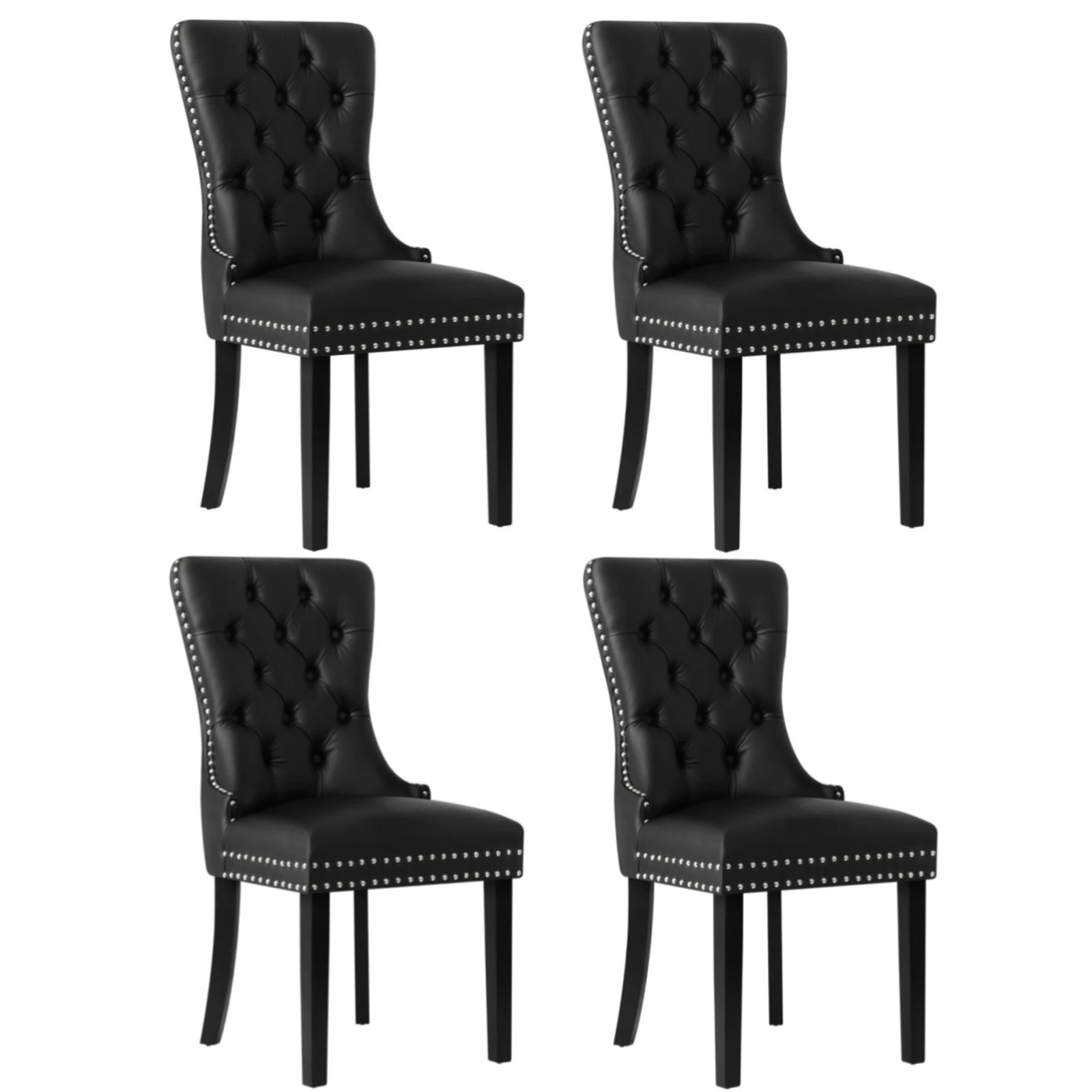 1 Oikiture 4x Dining Chairs Upholstered French Provincial Tufted PU Leather - Black, 1 of 8