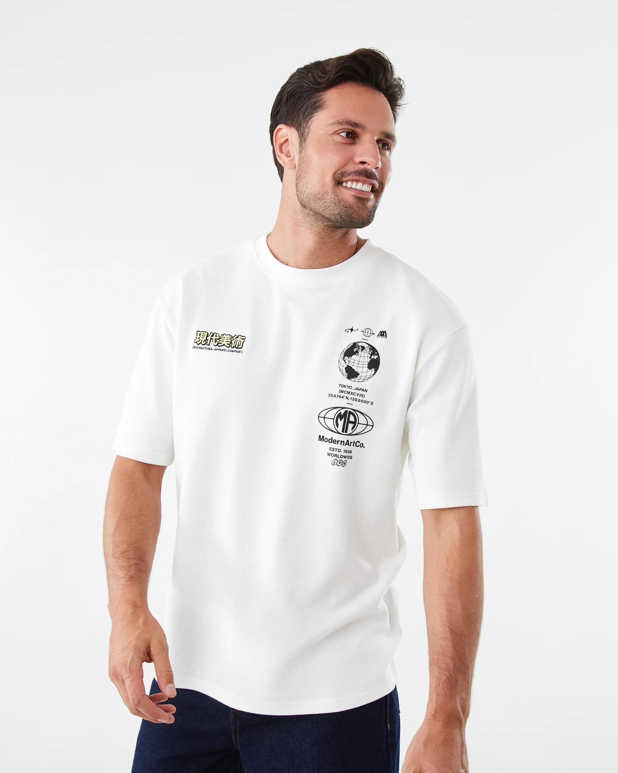 1 Textured Print T-shirt Wht Japan, 1 of 7