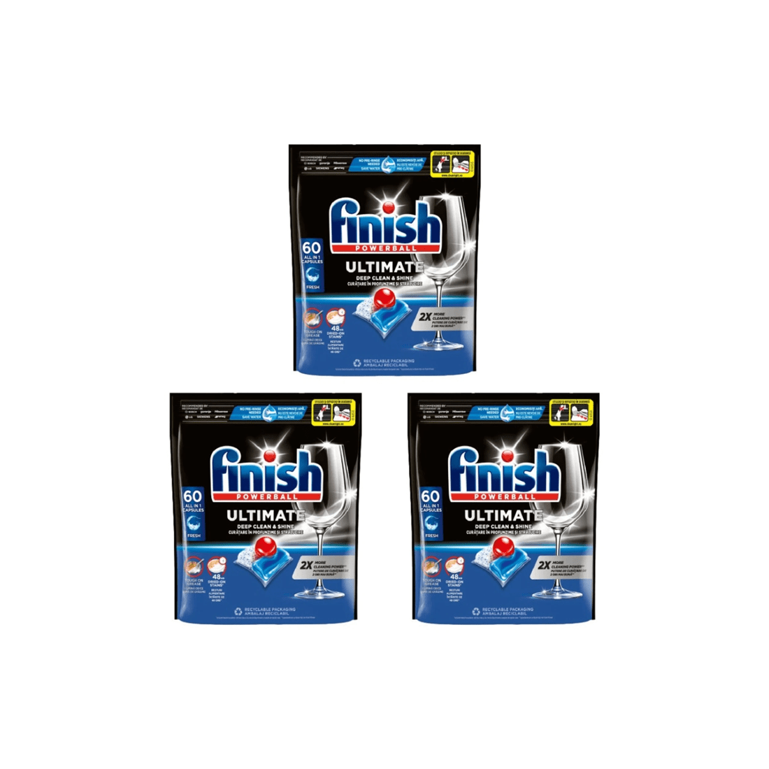 1 Finish Powerball Ultimate Dishwasher Tablets 3 x 60pc Fresh Scent Pack, 1 of 3