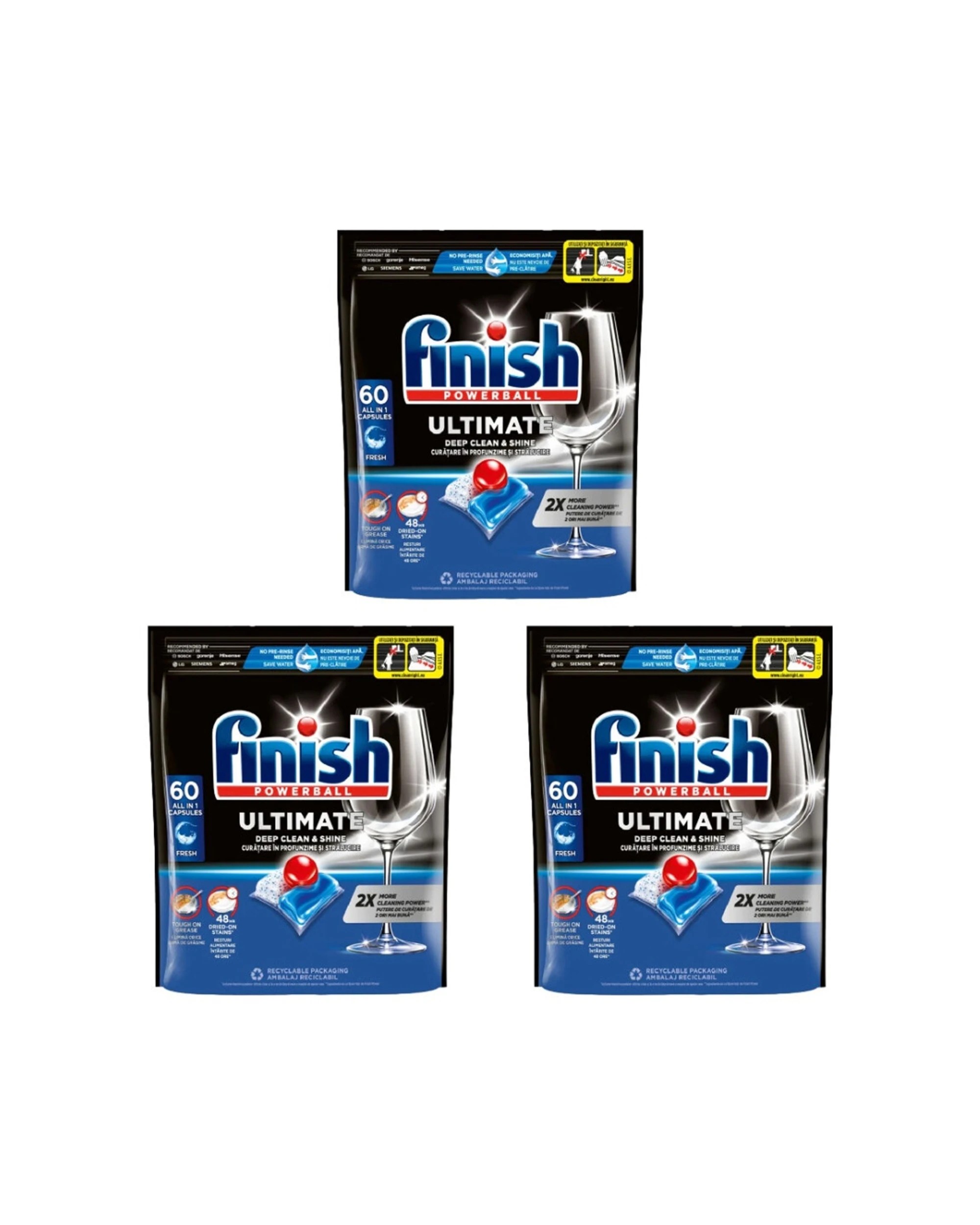 1 Finish Powerball Ultimate Dishwasher Tablets 3 x 60pc Fresh Scent Pack, 1 of 3