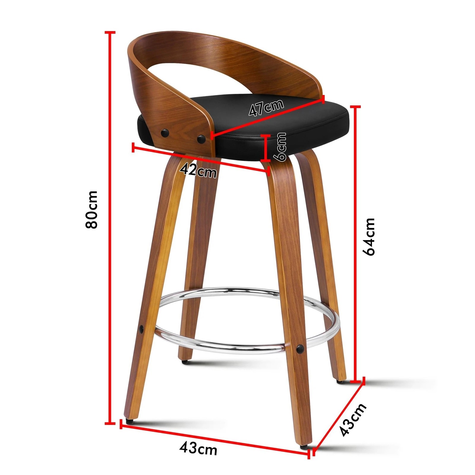 10 Alfordson 2x Swivel Bar Stools Caden Kitchen Wooden Dining Chair - Black, 10 of 10