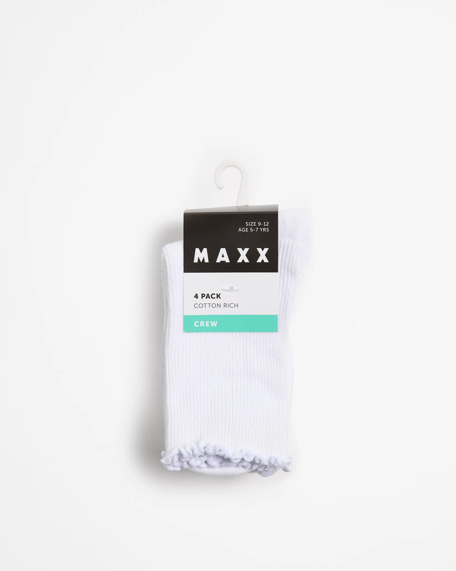 3 Kids Rib Crew Socks Lettuce Edge 4 Pack - Maxx WHITE, 3 of 3