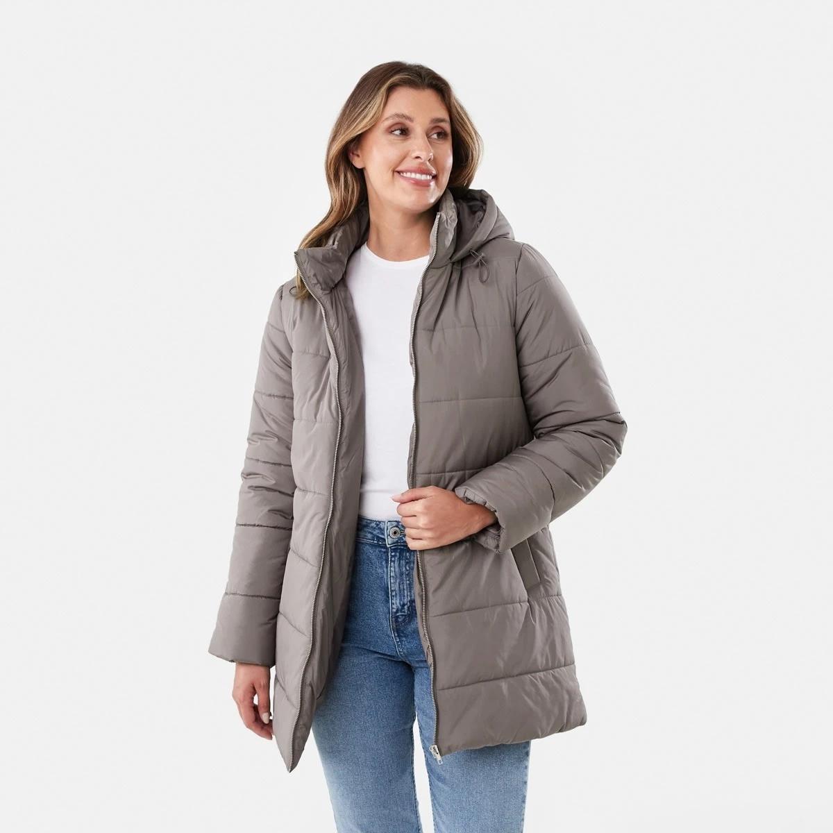 1 Mid Length Puffer Jacket Taupe Brn, 1 of 7
