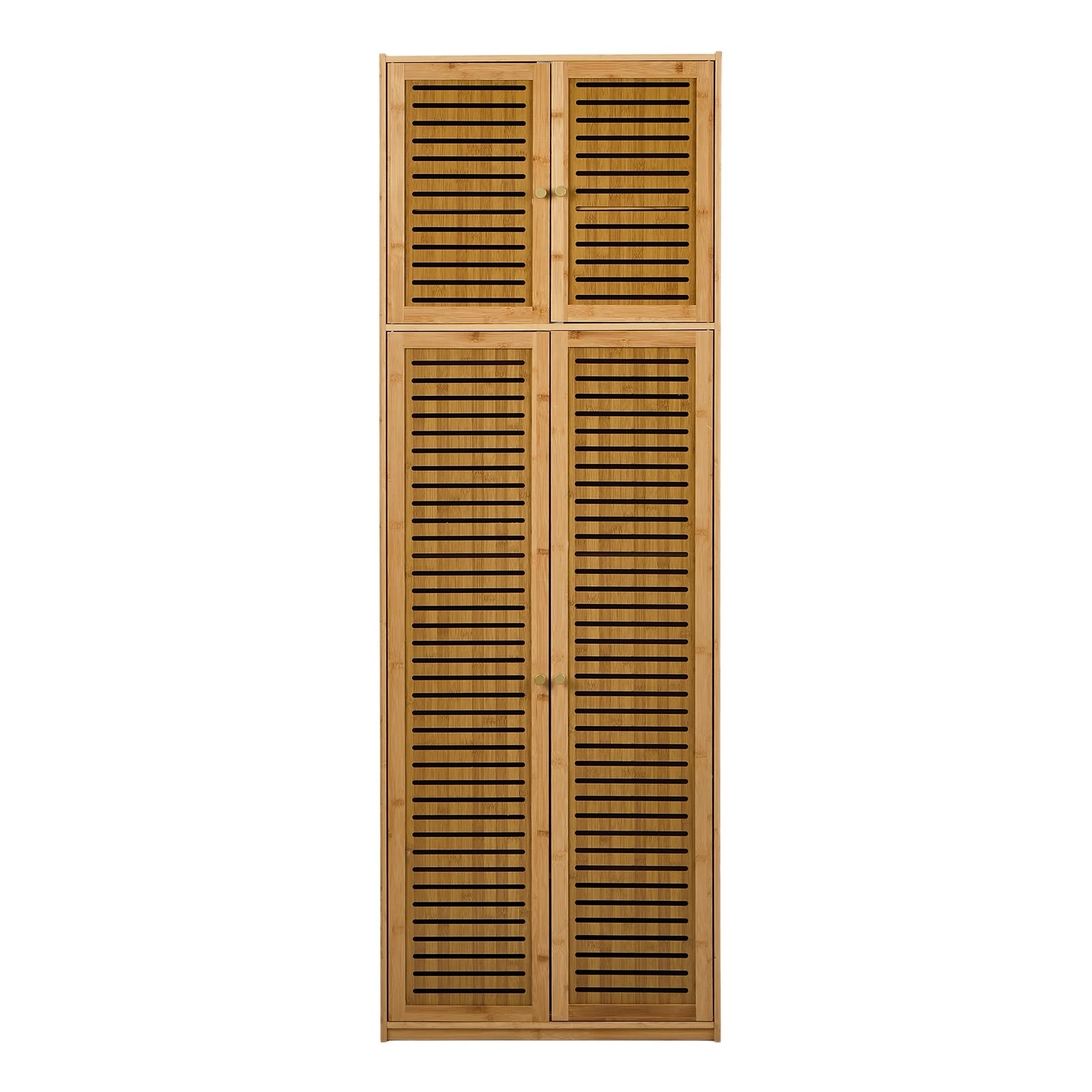 5 Oikiture Bamboo Wardrobe 4 Doors Clothes Storage Cabinet Hanging Rod - Brown, 5 of 9