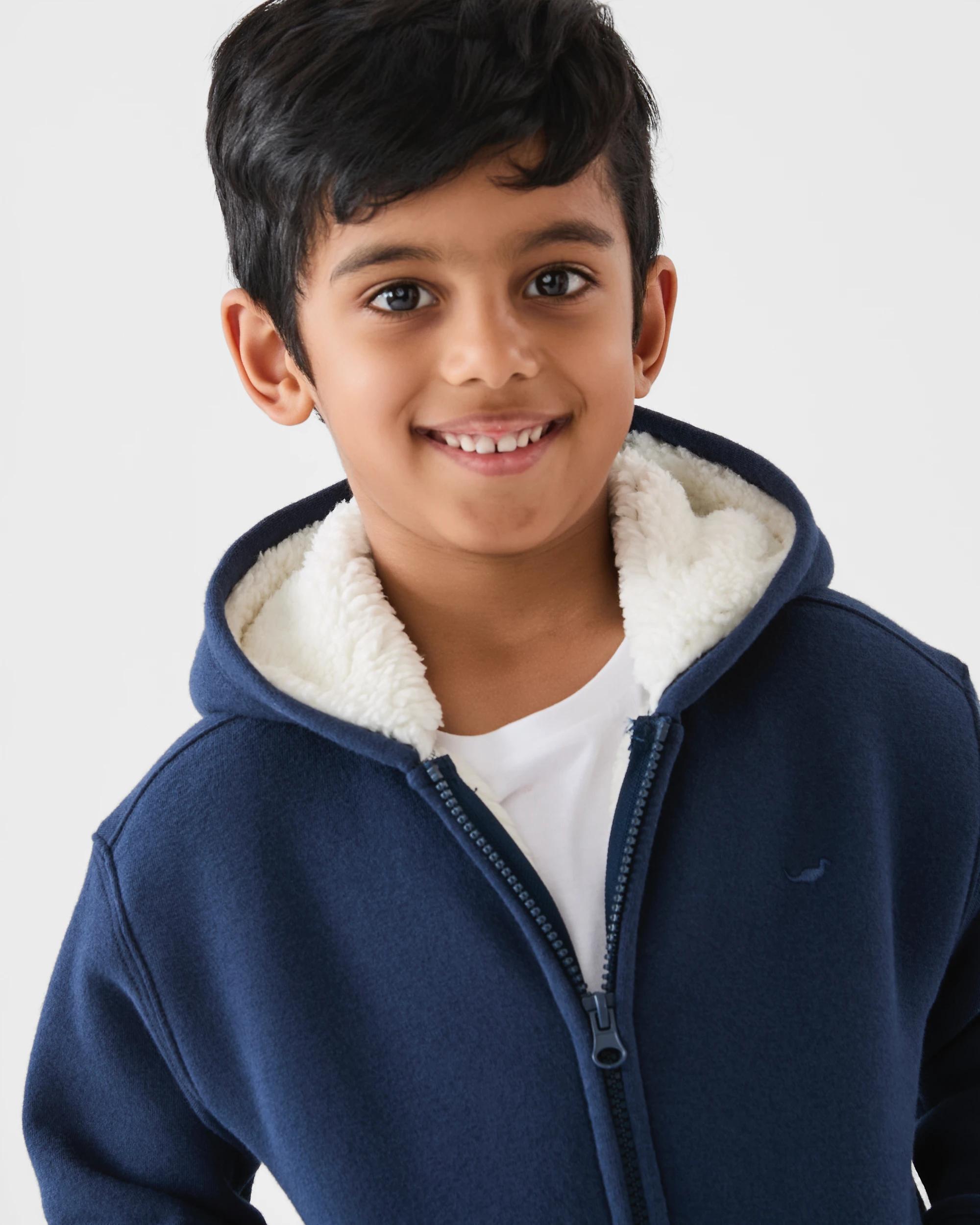 3 Sherpa Lined Hoodie Dress Navy, 3 of 9