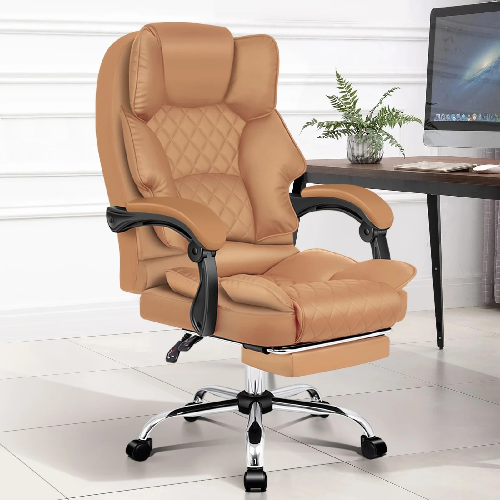 2 Alfordson Office Chair Gaming Executive Computer Racer PU Leather Seat Recliner - Brown, 2 of 10