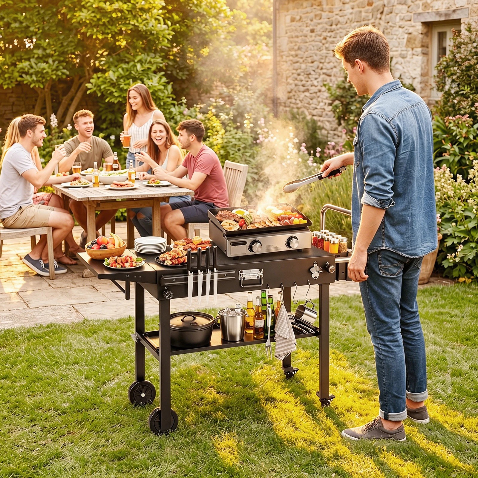 3 Costway Outdoor Grill Cart Foldable Rolling BBQ Table for Blackstone Griddle Tool Rack, 3 of 3