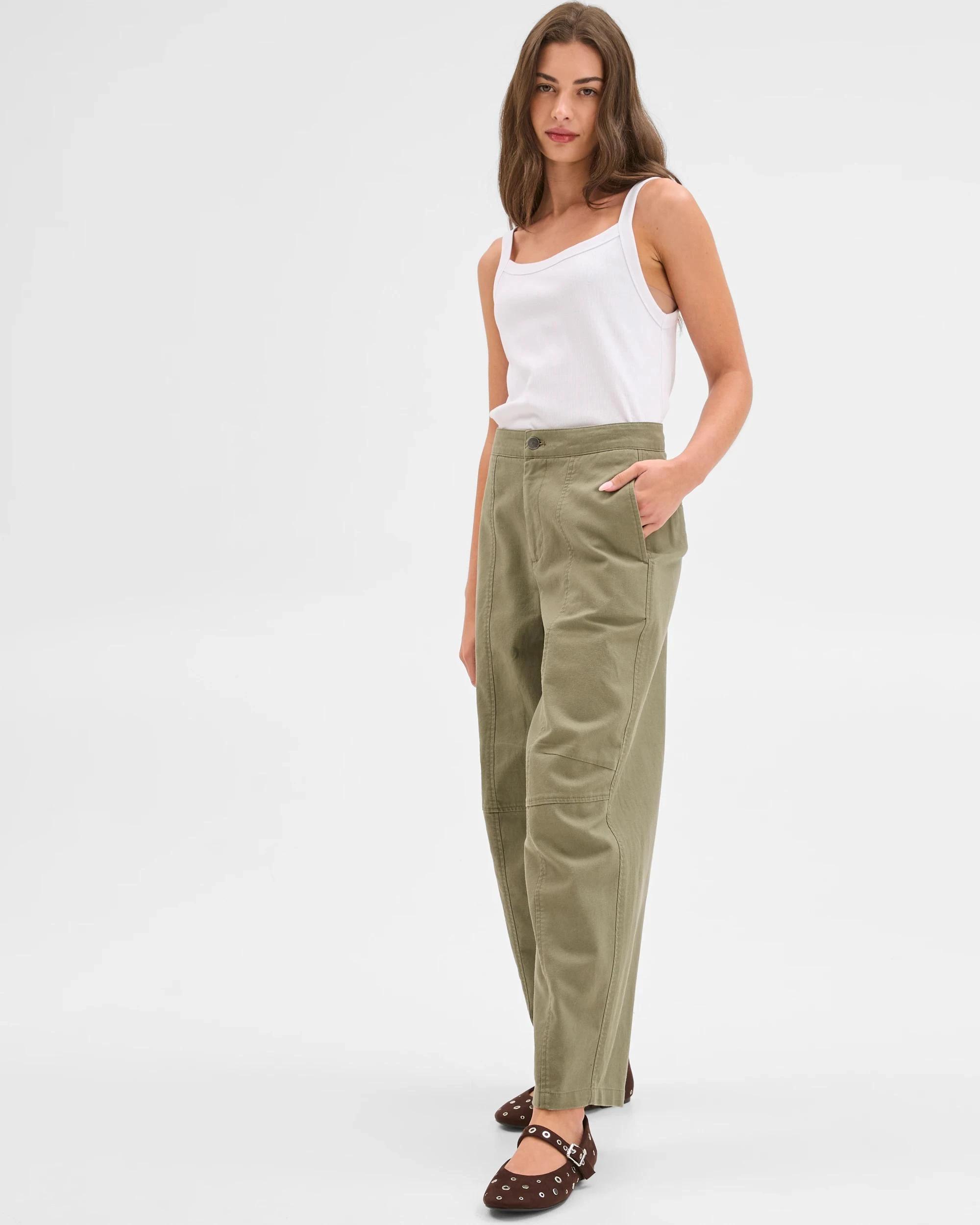 3 Target Petites Petites Australian Cotton Blend Soft Barrel Leg Pants DUSTY OLIVE, 3 of 6