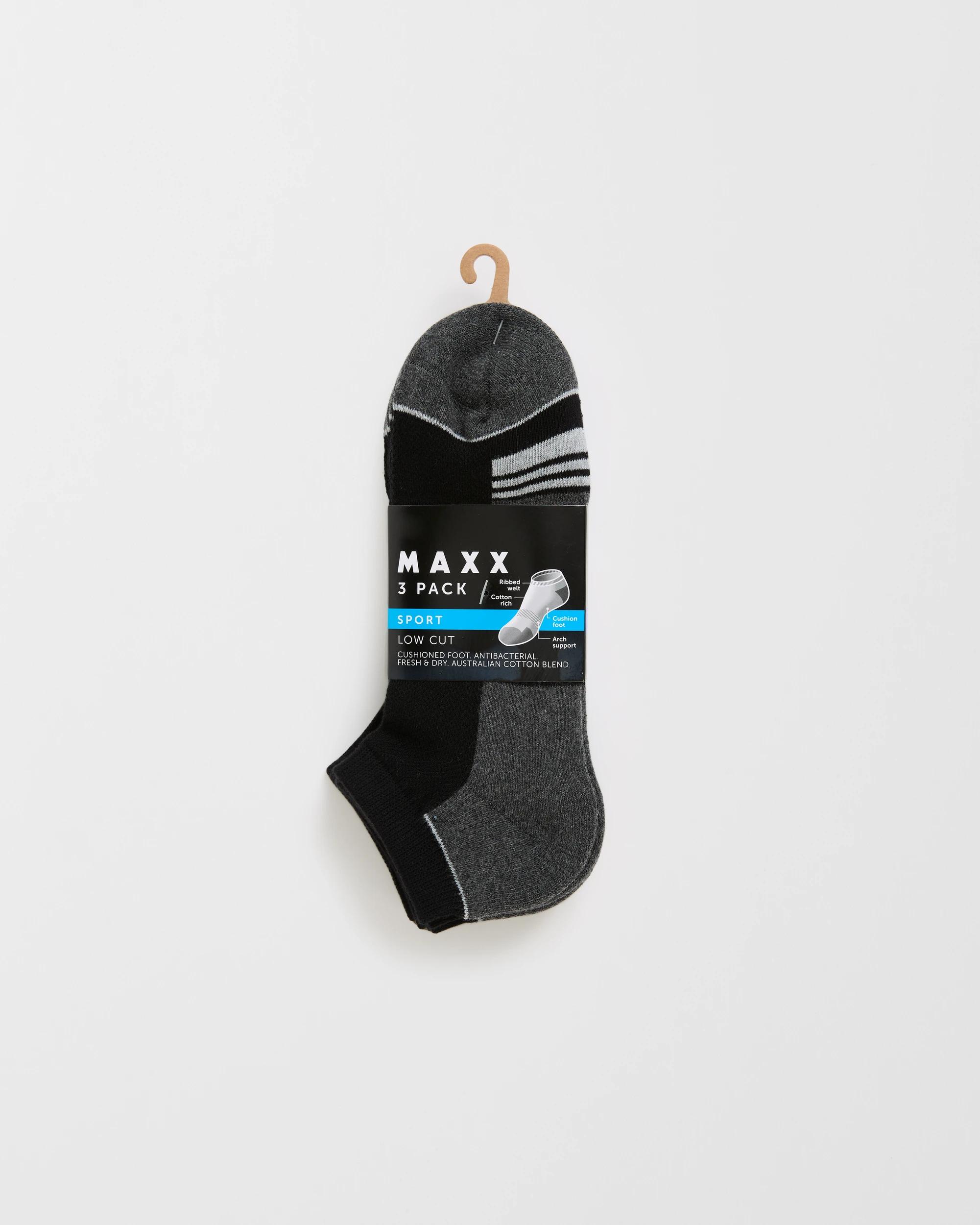 3 Maxx Australian Cotton Blend 3 Pack Low Cut Sport Socks BLACK, 3 of 3