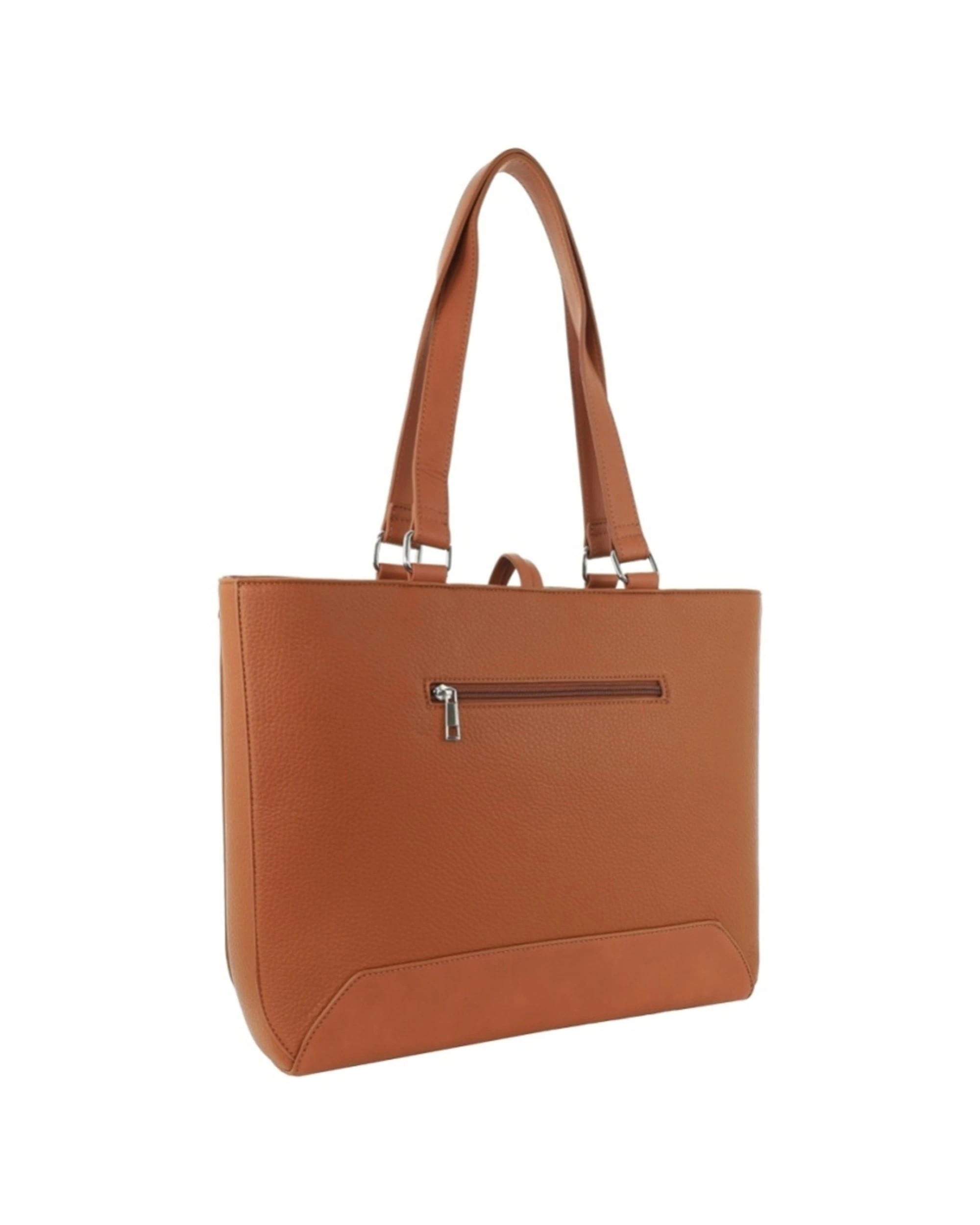 4 Milleni Vegan Leather Tote Bag With Twin Handles Practical Minimalist Design Hardware 41cm - Brown, 4 of 4