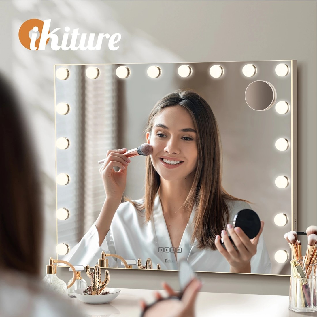 4 Oikiture Bluetooth Hollywood Makeup Mirror 18 Led Light 80x62cm Vanity Mirrors
 - White, 4 of 7