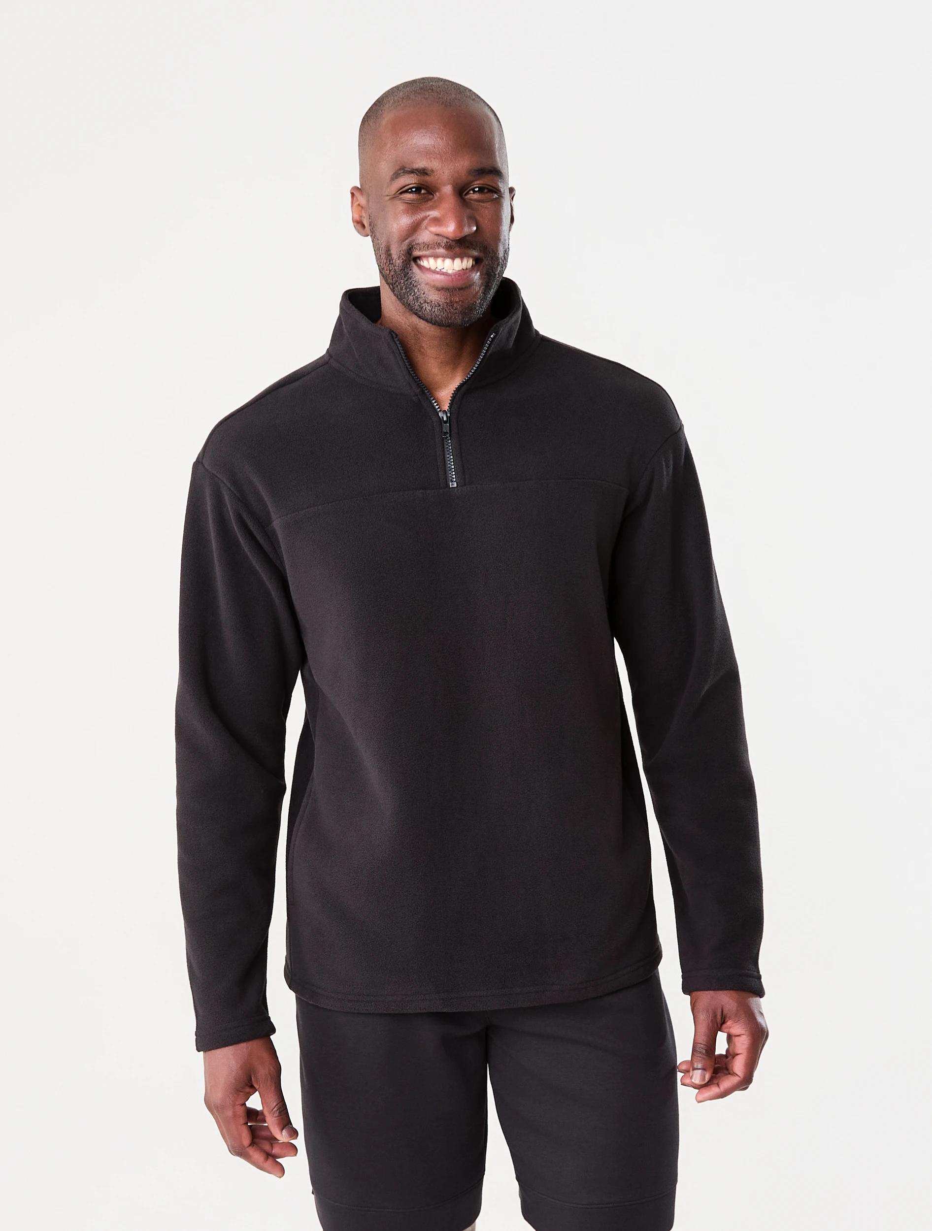 1 Active Mens Polar Fleece Quarter Zip Long Sleeve Black W26, 1 of 6