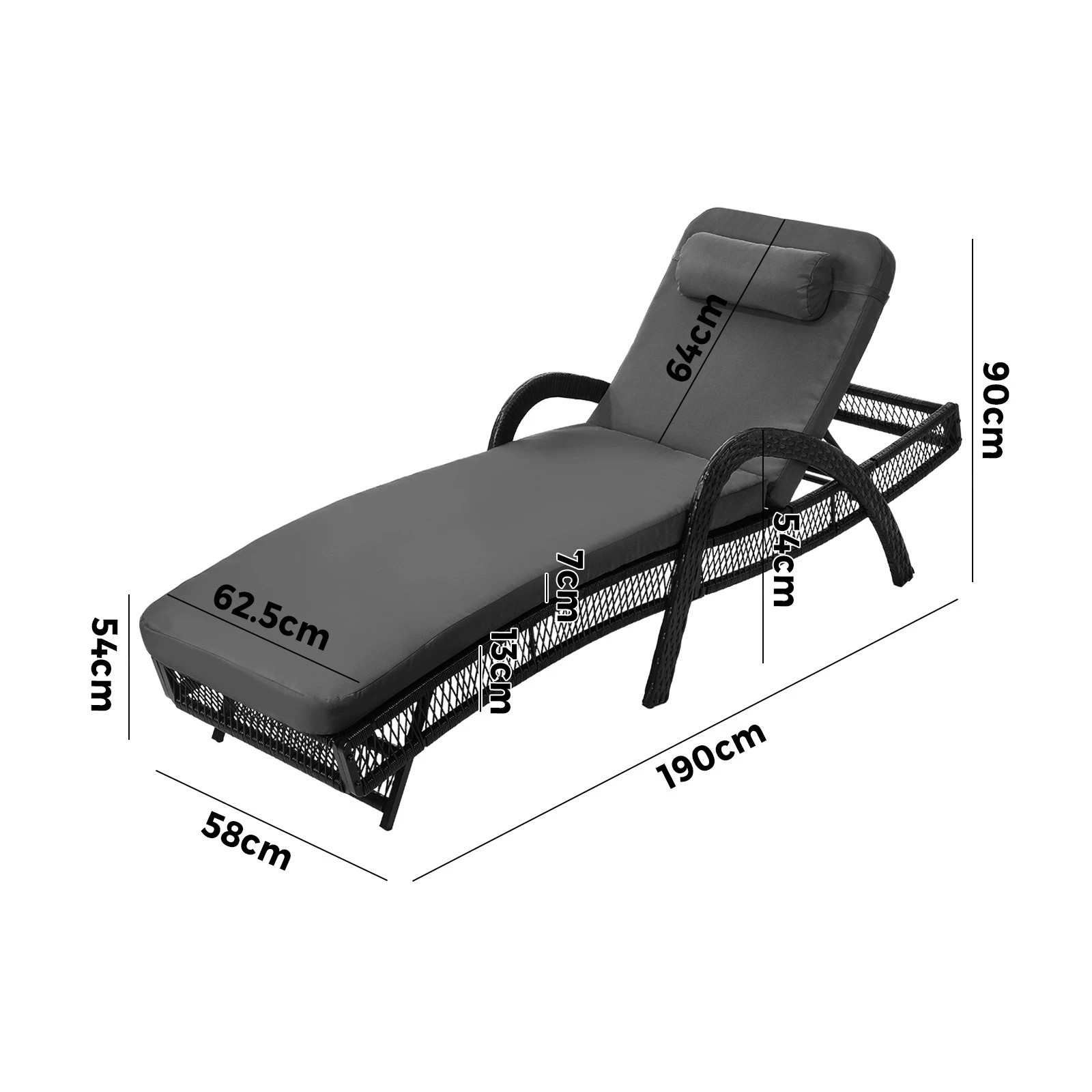 2 Livsip Sun Lounge Wicker Lounger Day Bed - Grey, 2 of 10