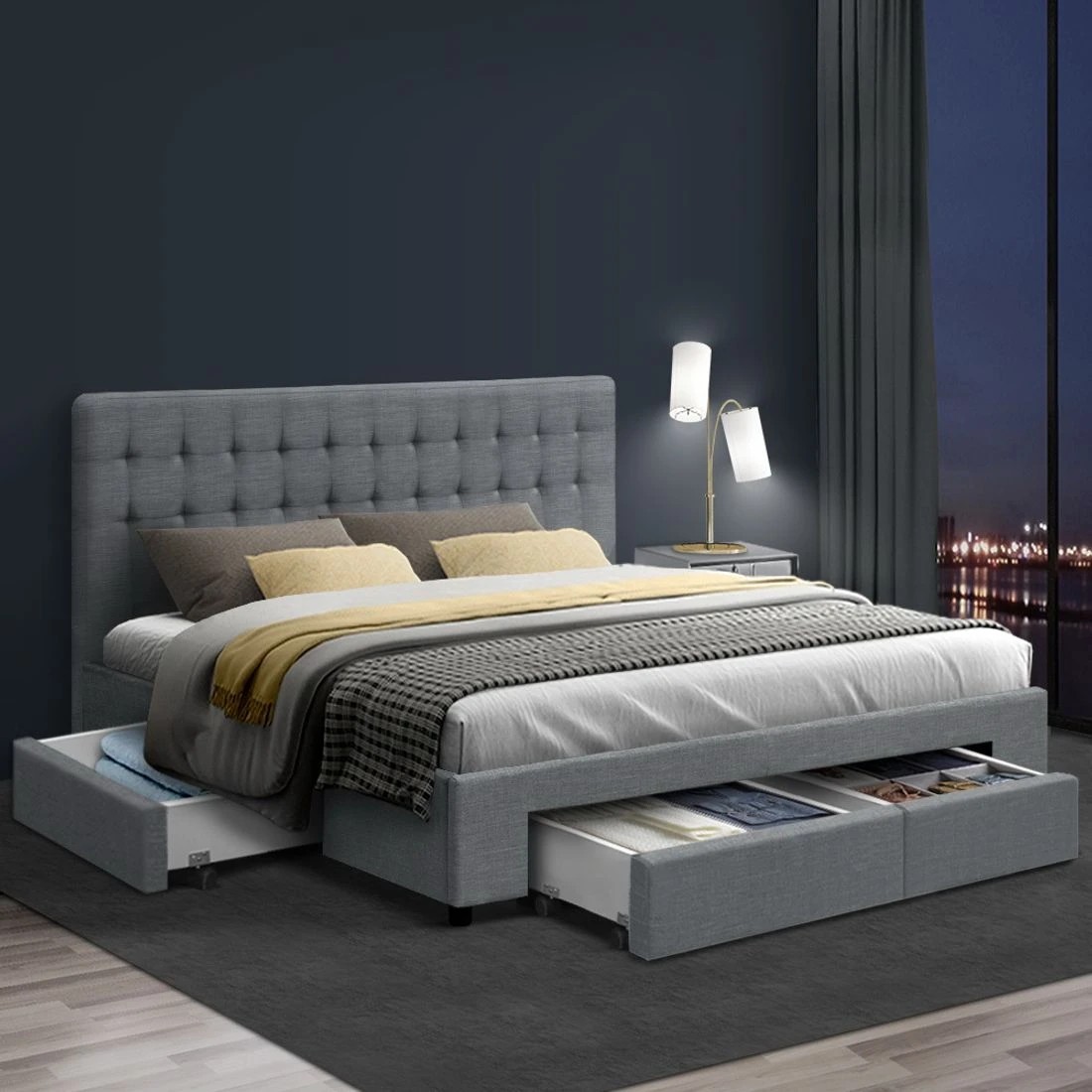 8 Artiss Bed Frame King Size with 4 Drawers  AVIO - Grey, 8 of 8