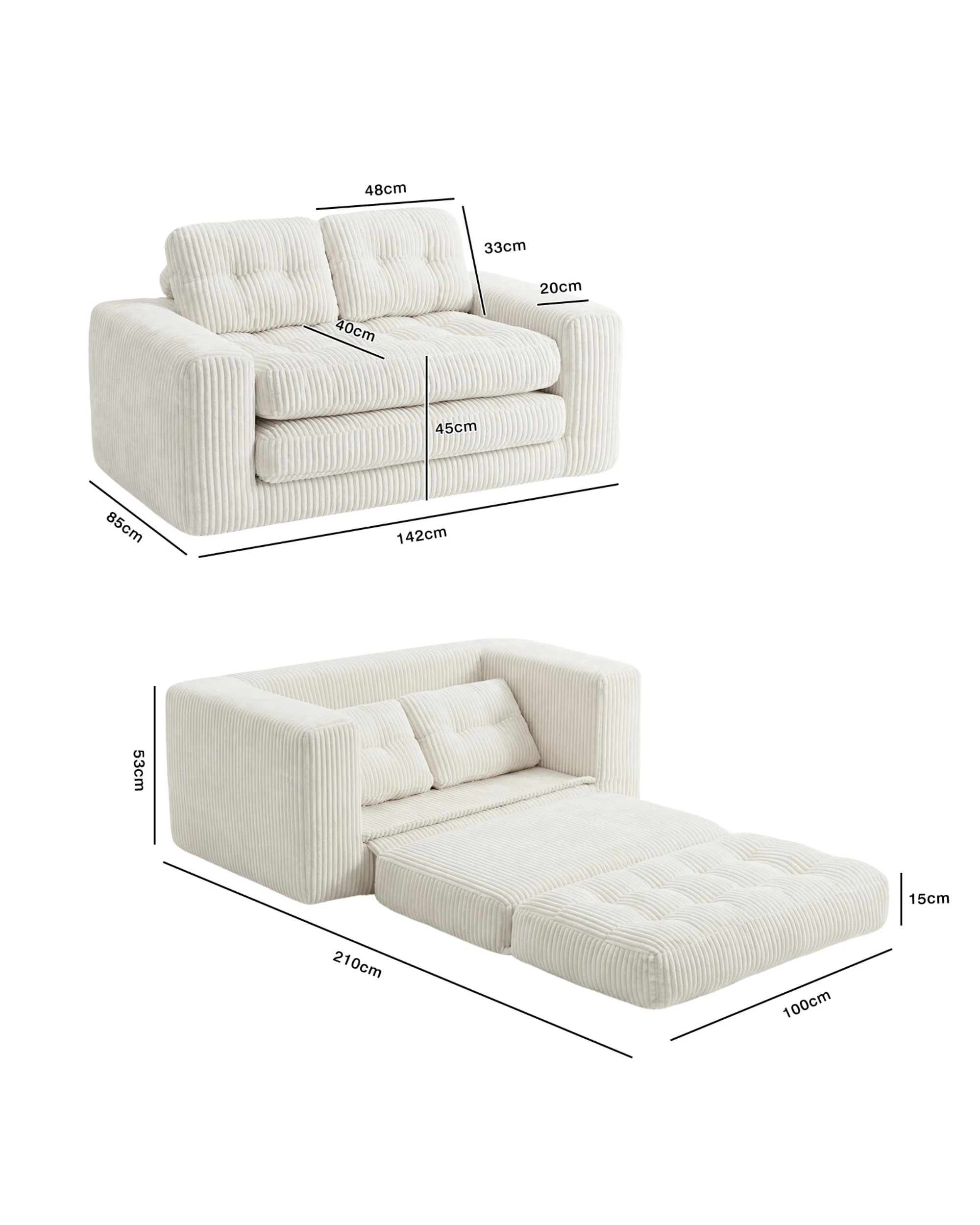 2 Advwin Folding Sofa Bed 2 in 1 Convertible Floor Loveseat Sofa, Fold Out Corduroy Sleeper Couch with 2 Pillows, 2 of 10