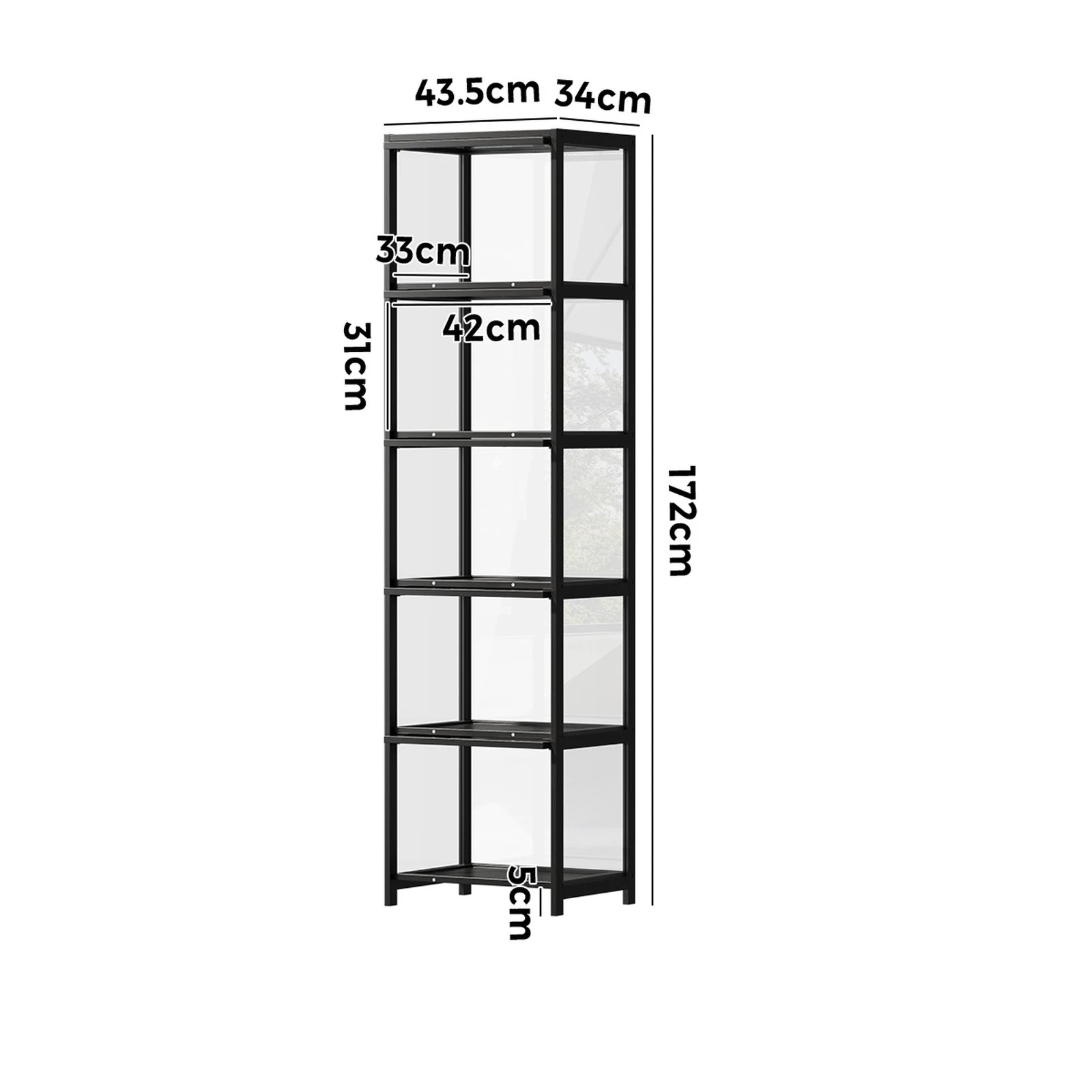 2 Oikiture Display Cabinet Storage 5-Tier Shelves Bookcase Clear Stand Rack - Black, 2 of 8