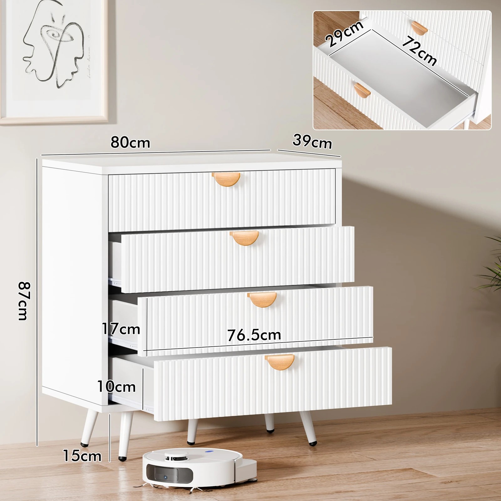 10 Alfordson 4 Chest of Drawers Modern Storage Cabinet Dresser Tallboy - White, 10 of 10