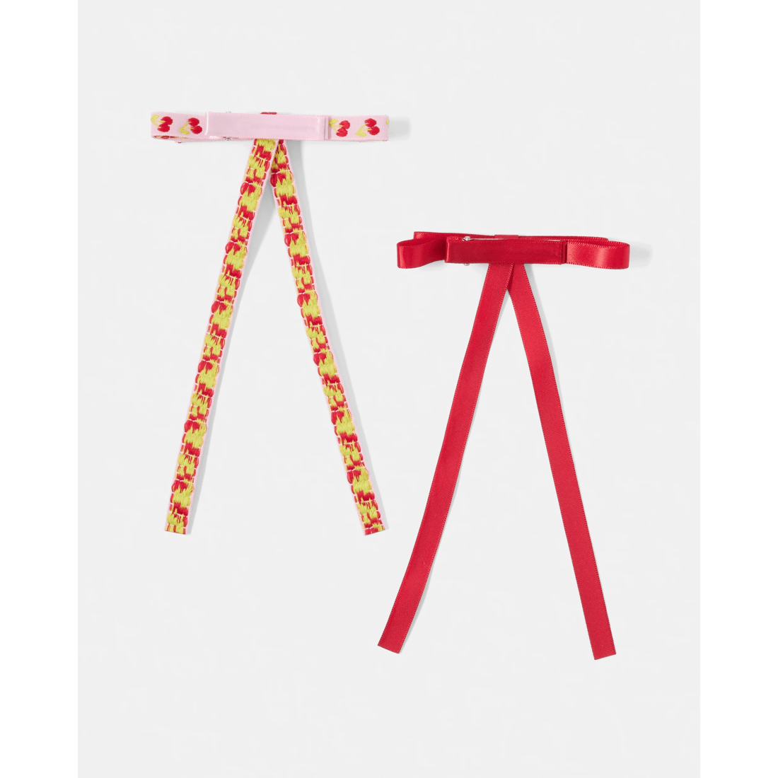 2 2 Pack Red and Pink Long Bow Hair Clips, 2 of 4